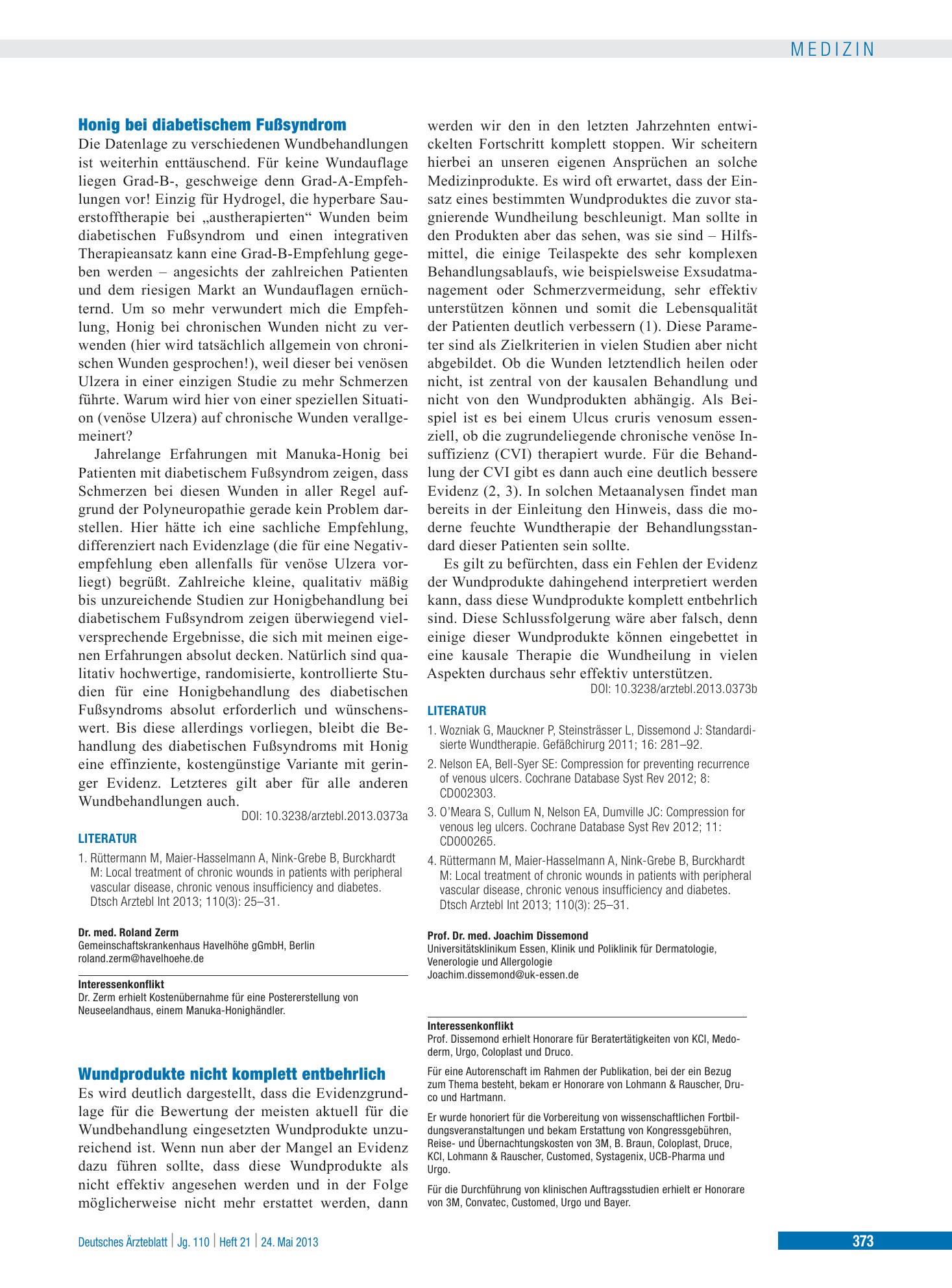 Vorschauseite 1: Honig bei diabetischem Fußsyndrom – Deutsches Ärzteblatt