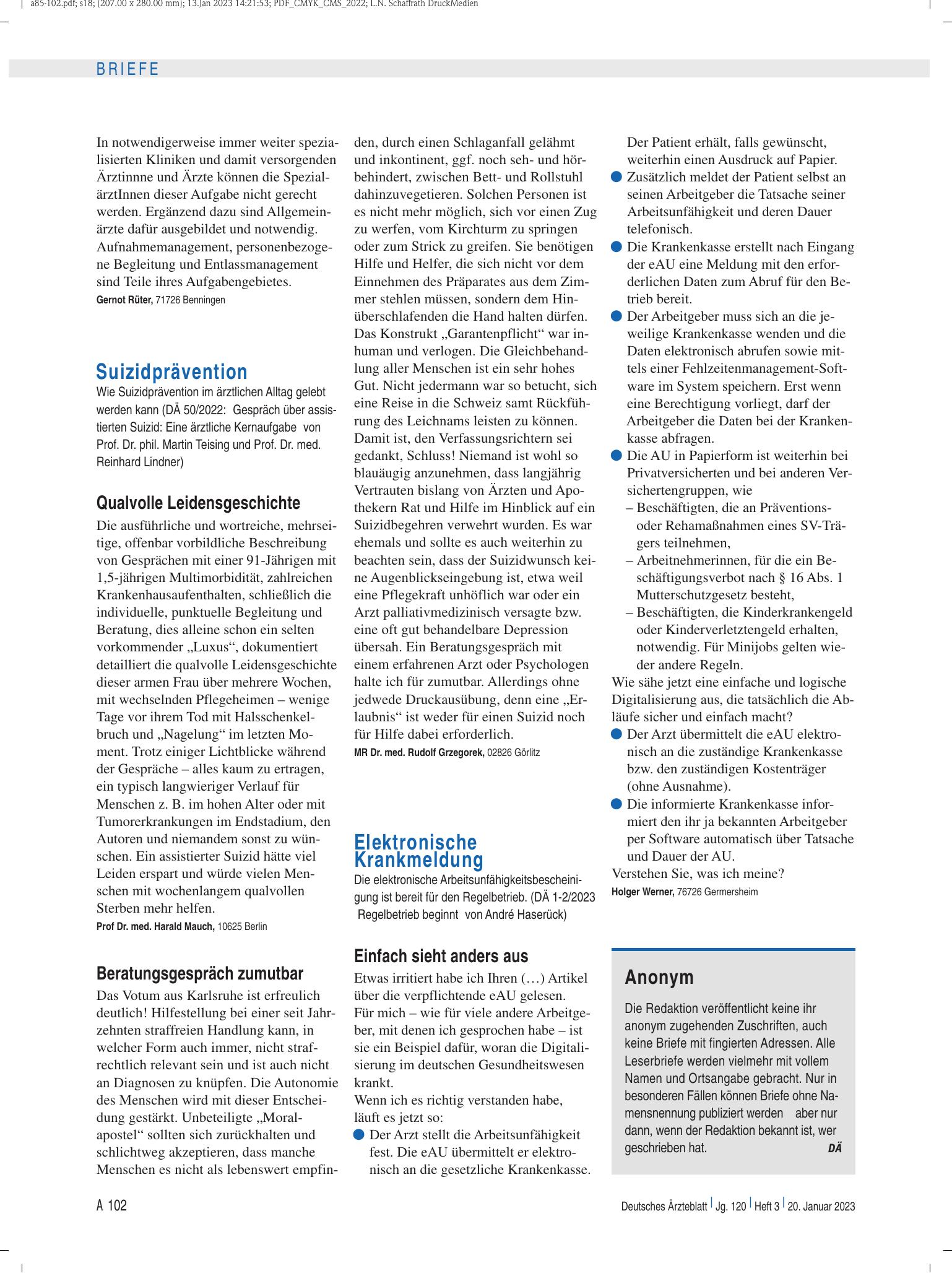 Vorschauseite 1: Elektronische Krankmeldung: Einfach sieht anders aus – Deutsches Ärzteblatt