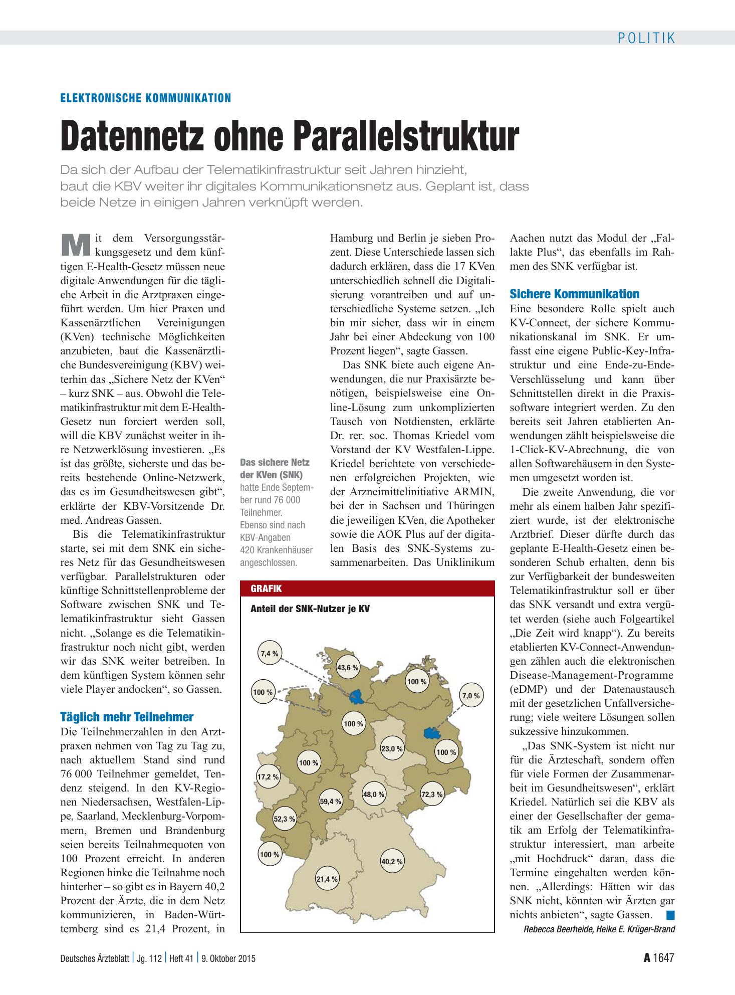 Vorschauseite 1: Elektronische Kommunikation: Datennetz ohne Parallelstruktur – Deutsches Ärzteblatt