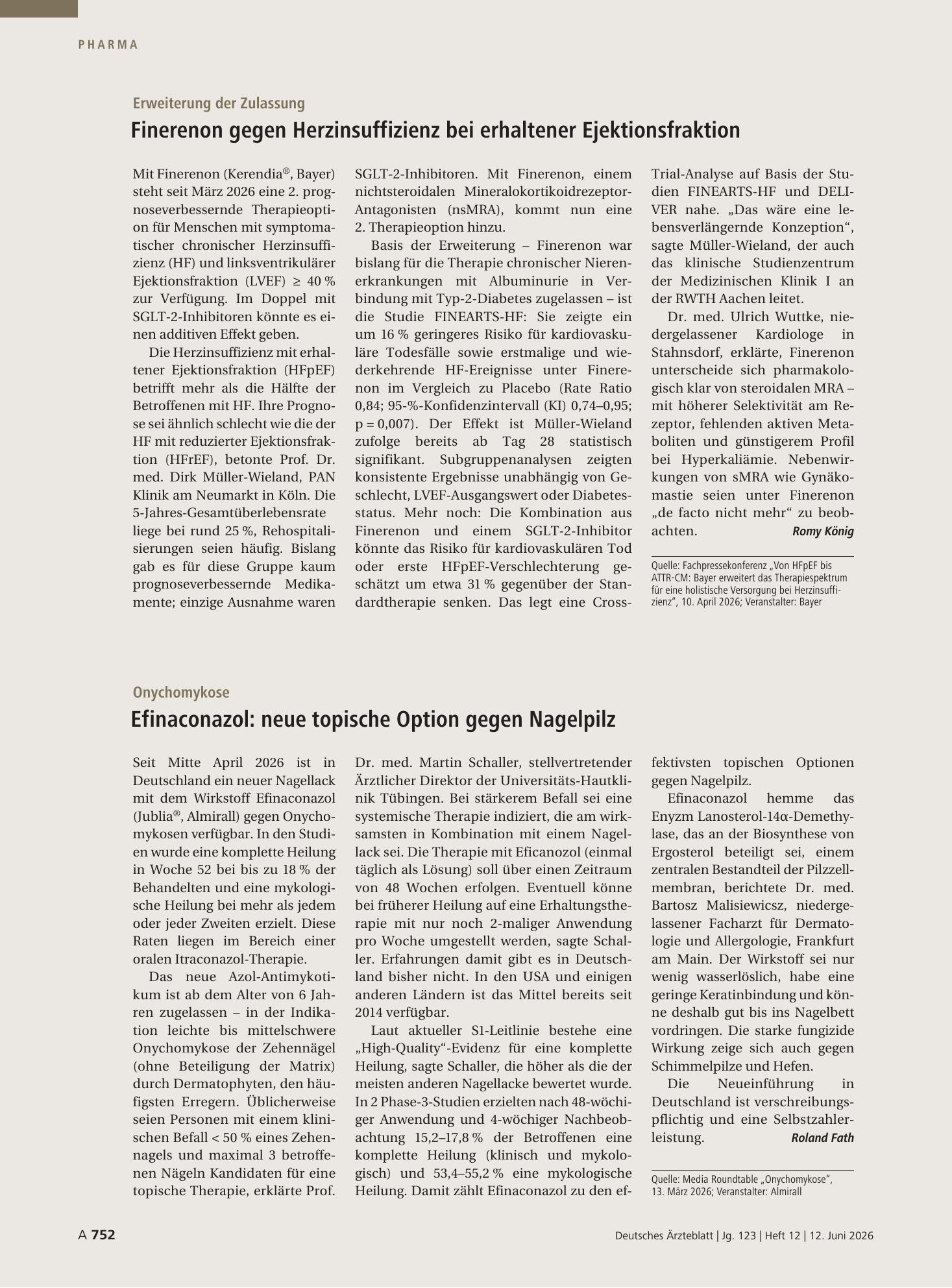 Vorschauseite 1: Erweiterung der Zulassung: Finerenon gegen Herzinsuffizienz bei erhaltener Ejektionsfraktion – Deutsches Ärzteblatt