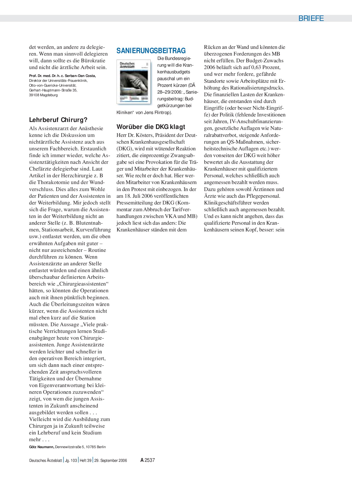 Vorschauseite 1: Chirurgieassistenz: Lehrberuf Chirurg? – Deutsches Ärzteblatt