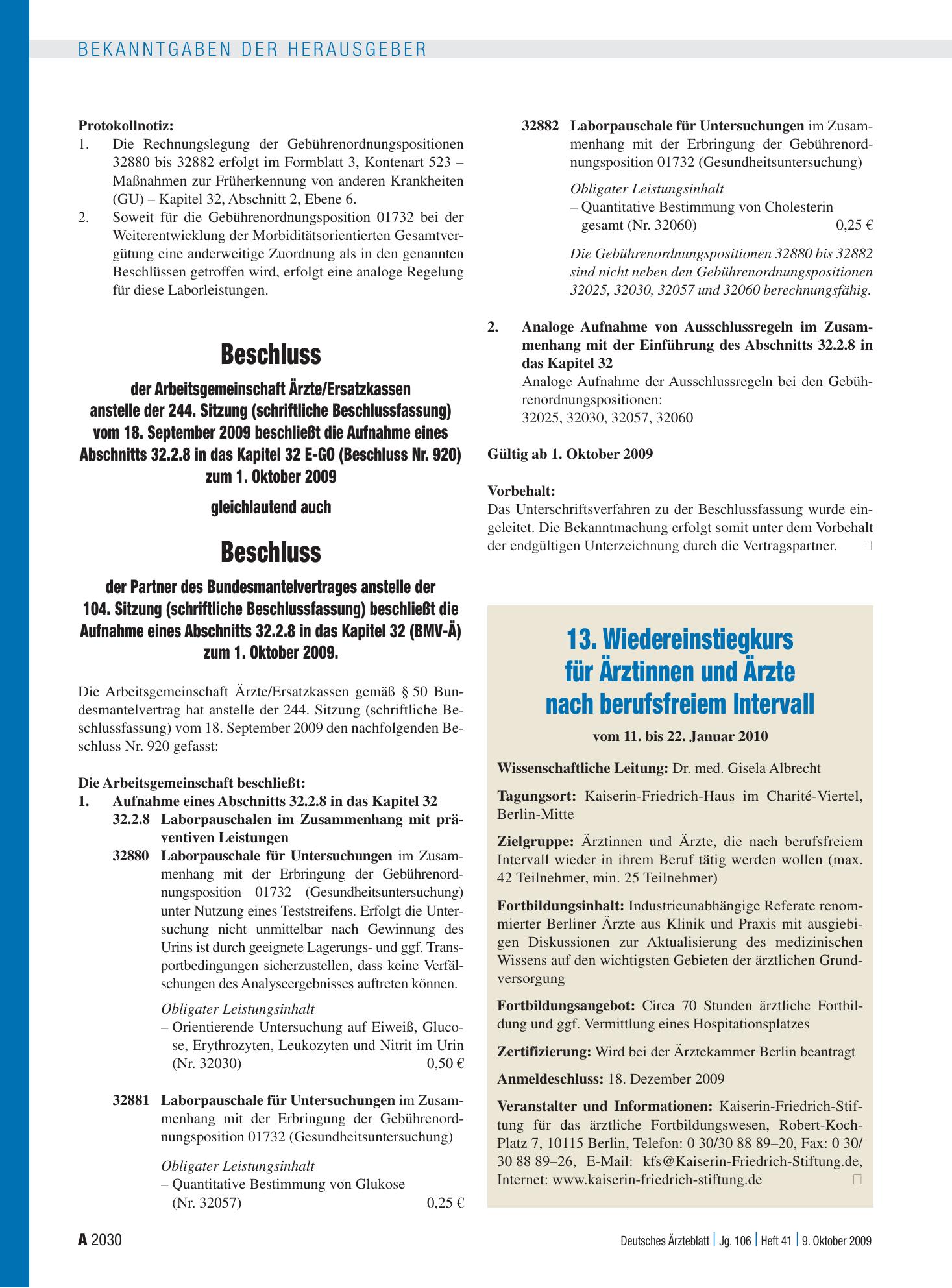Vorschauseite 1: 13. Wiedereinstiegkurs für Ärztinnen und Ärzte nach berufsfreiem Intervall – Deutsches Ärzteblatt