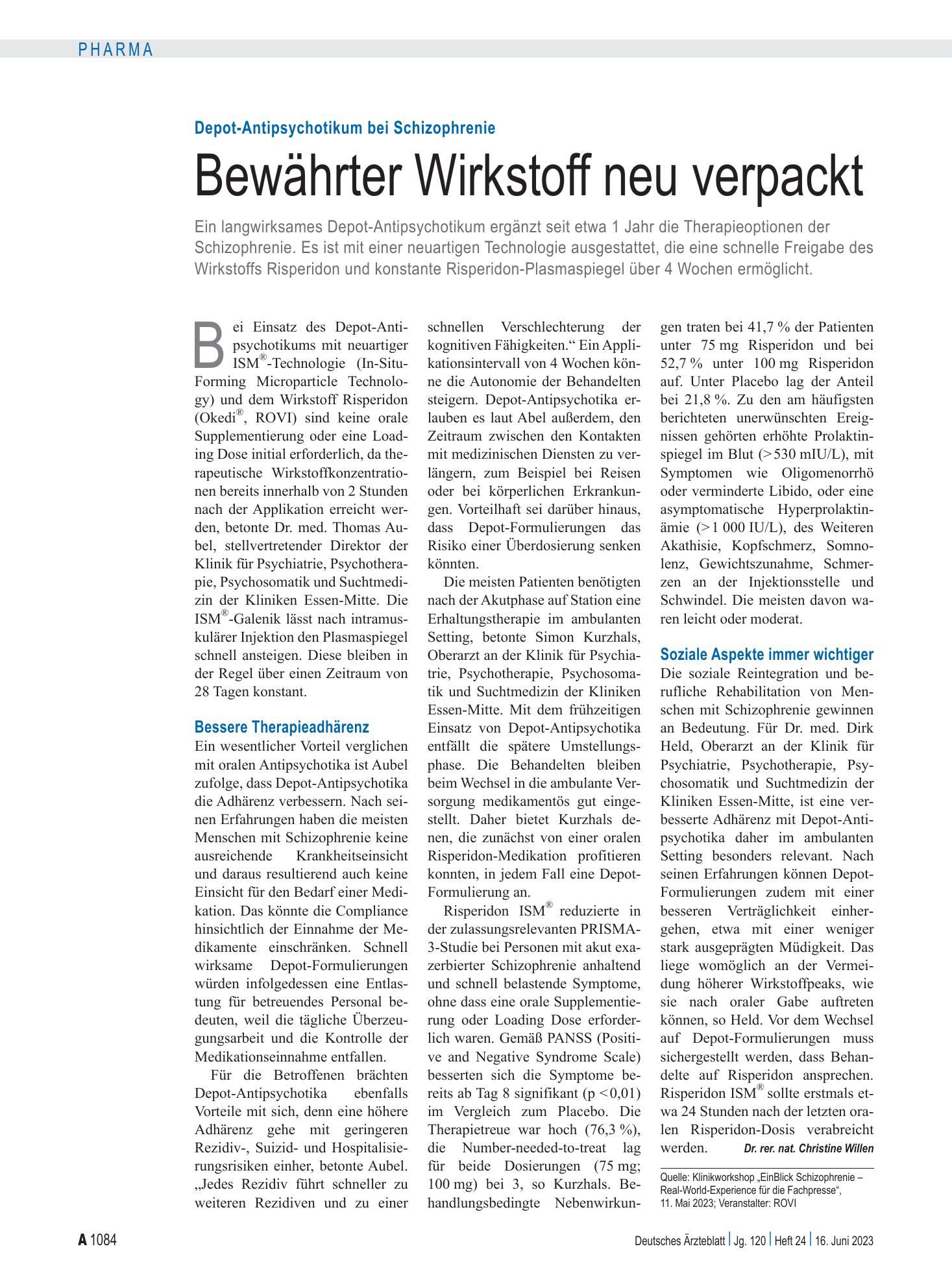 Vorschauseite 1: Depot-Antipsychotikum bei Schizophrenie: Bewährter Wirkstoff neu verpackt – Deutsches Ärzteblatt