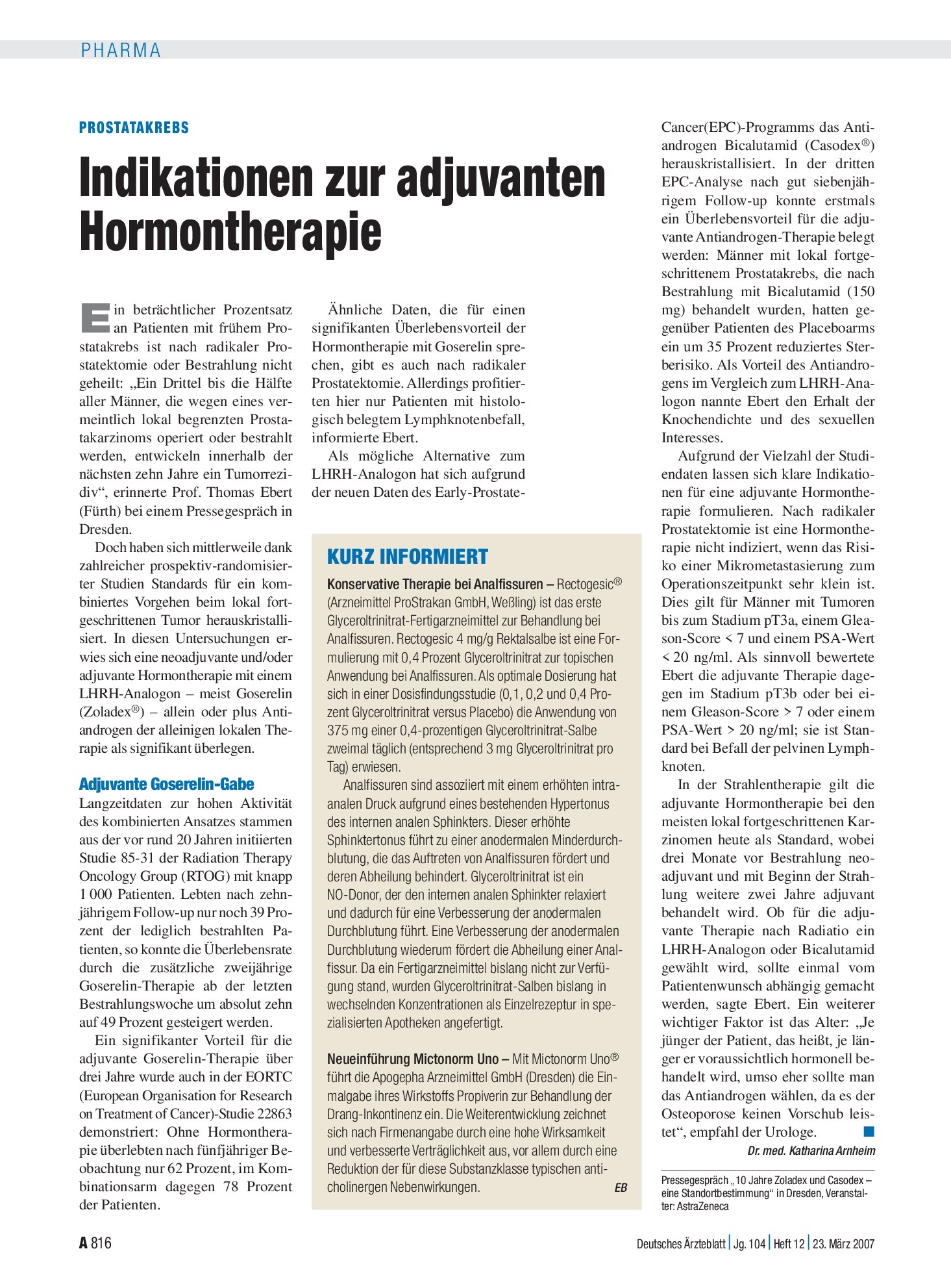 Vorschauseite 1: KURZ INFORMIERT – Deutsches Ärzteblatt