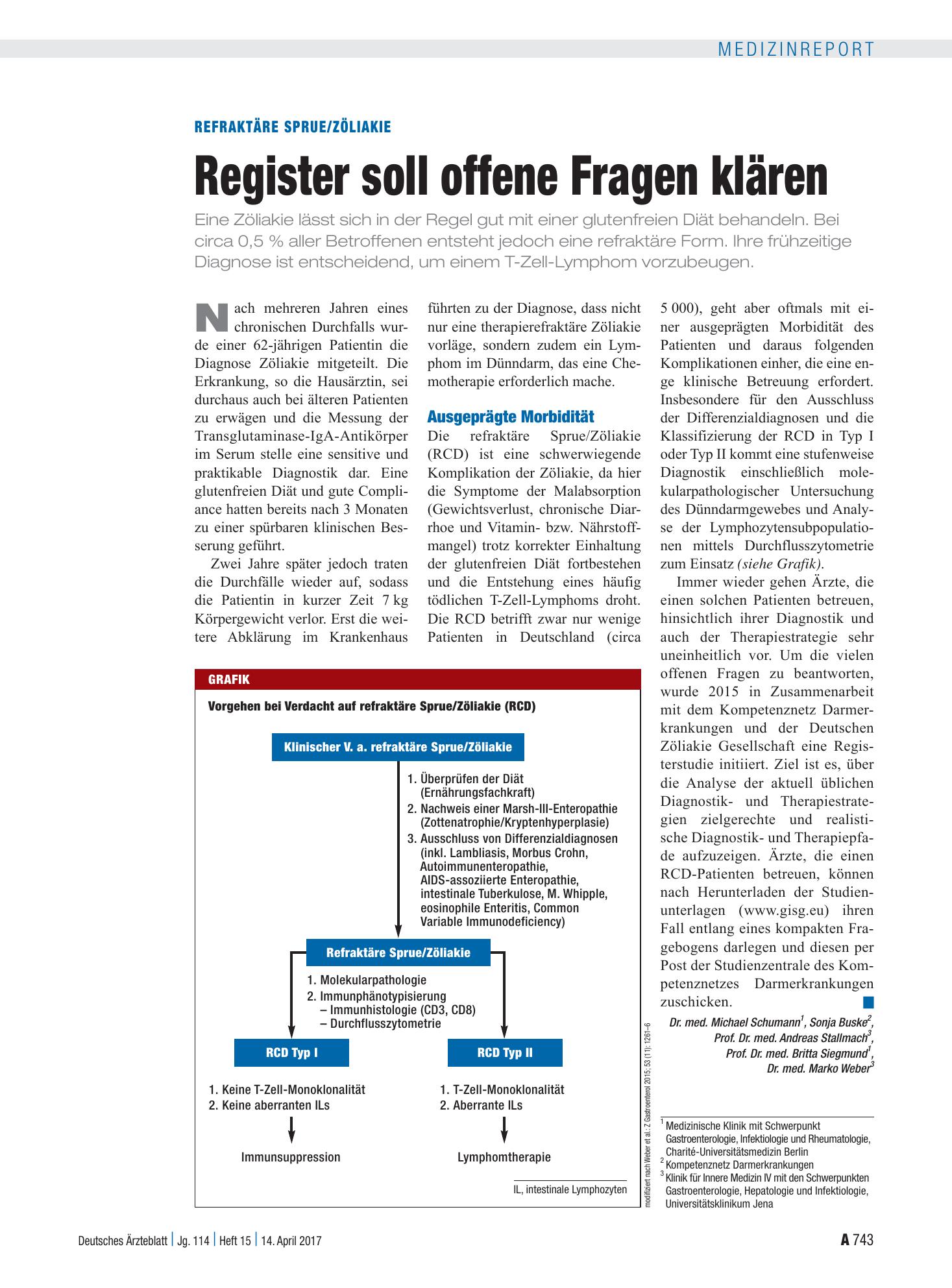 Vorschauseite 1: Refraktäre Sprue/Zöliakie: Register soll offene Fragen klären – Deutsches Ärzteblatt