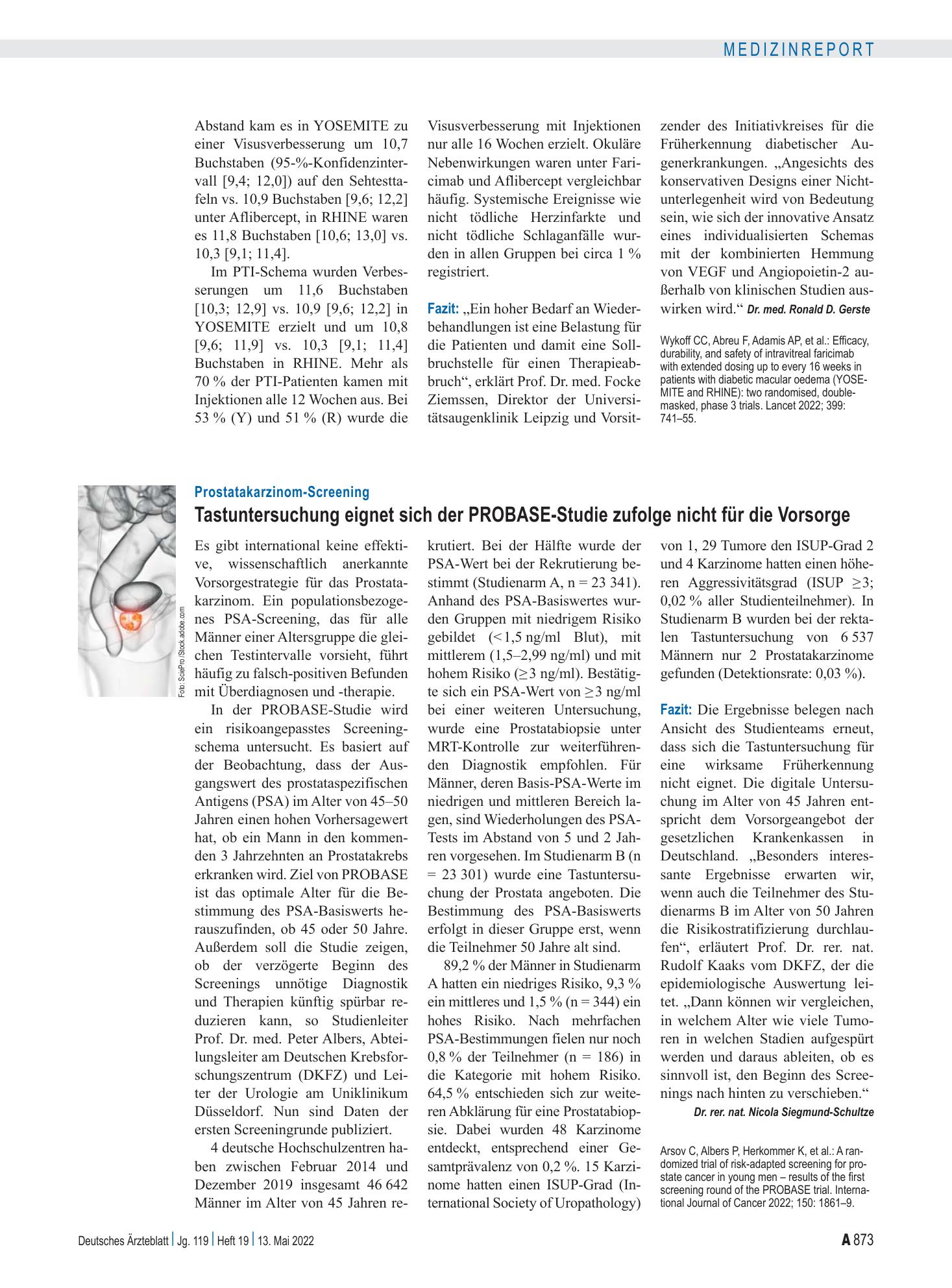 Vorschauseite 1: Prostatakarzinom-Screening: Tastuntersuchung eignet sich der PROBASE-Studie zufolge nicht für die Vorsorge – Deutsches Ärzteblatt