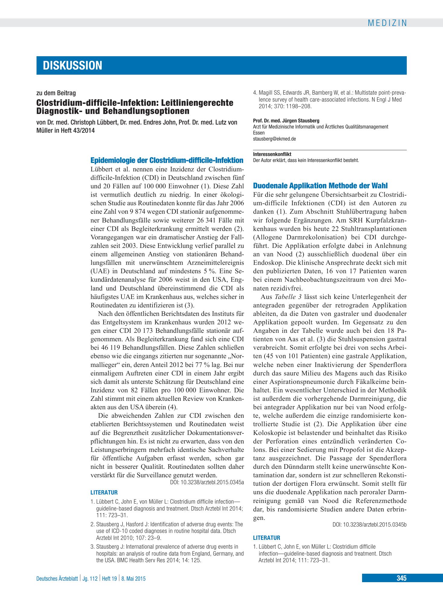 Vorschauseite 1: Epidemiologie der Clostridium-difficile-Infektion – Deutsches Ärzteblatt