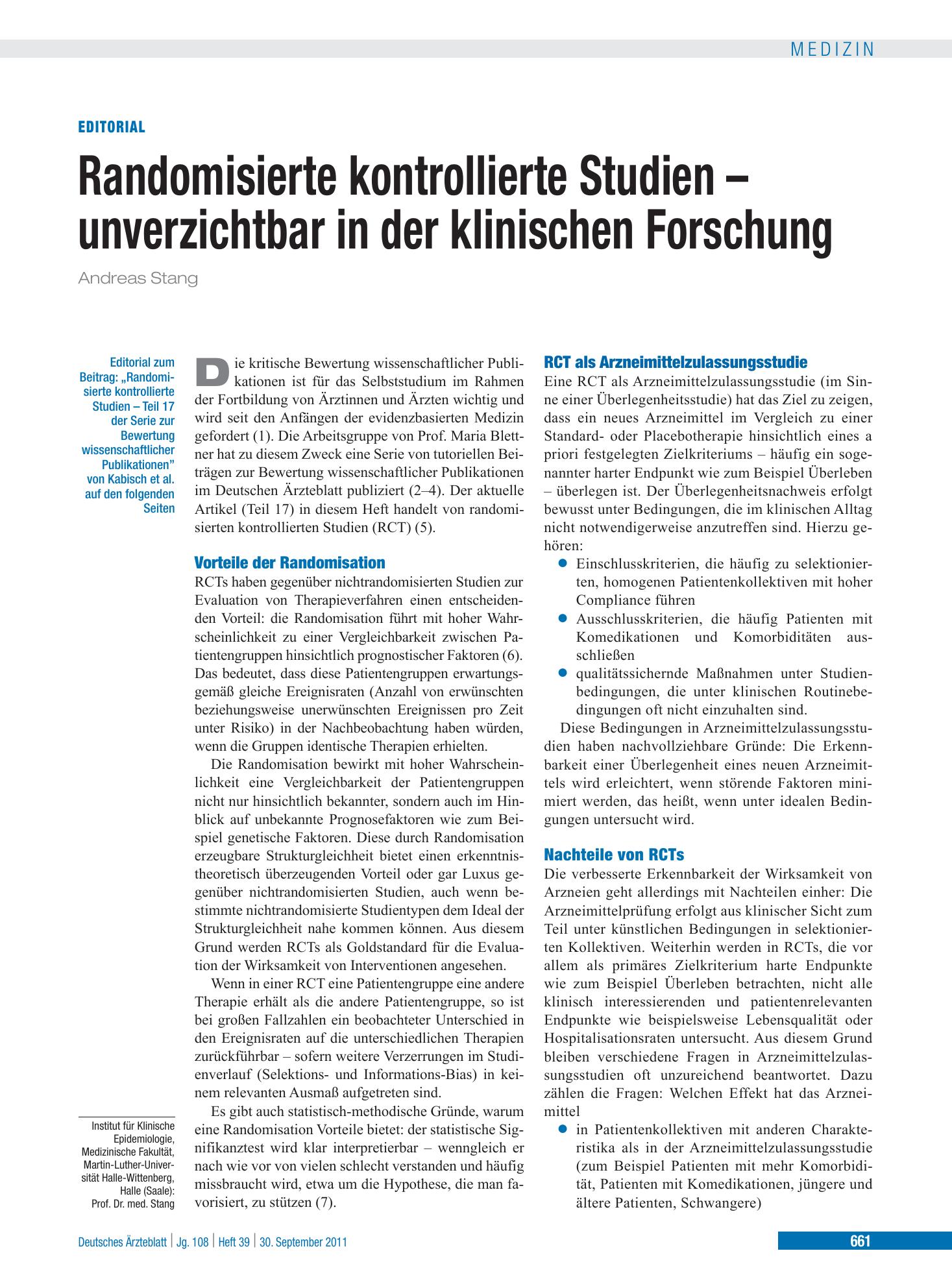 Vorschauseite 1: Randomisierte kontrollierte Studien – Deutsches Ärzteblatt