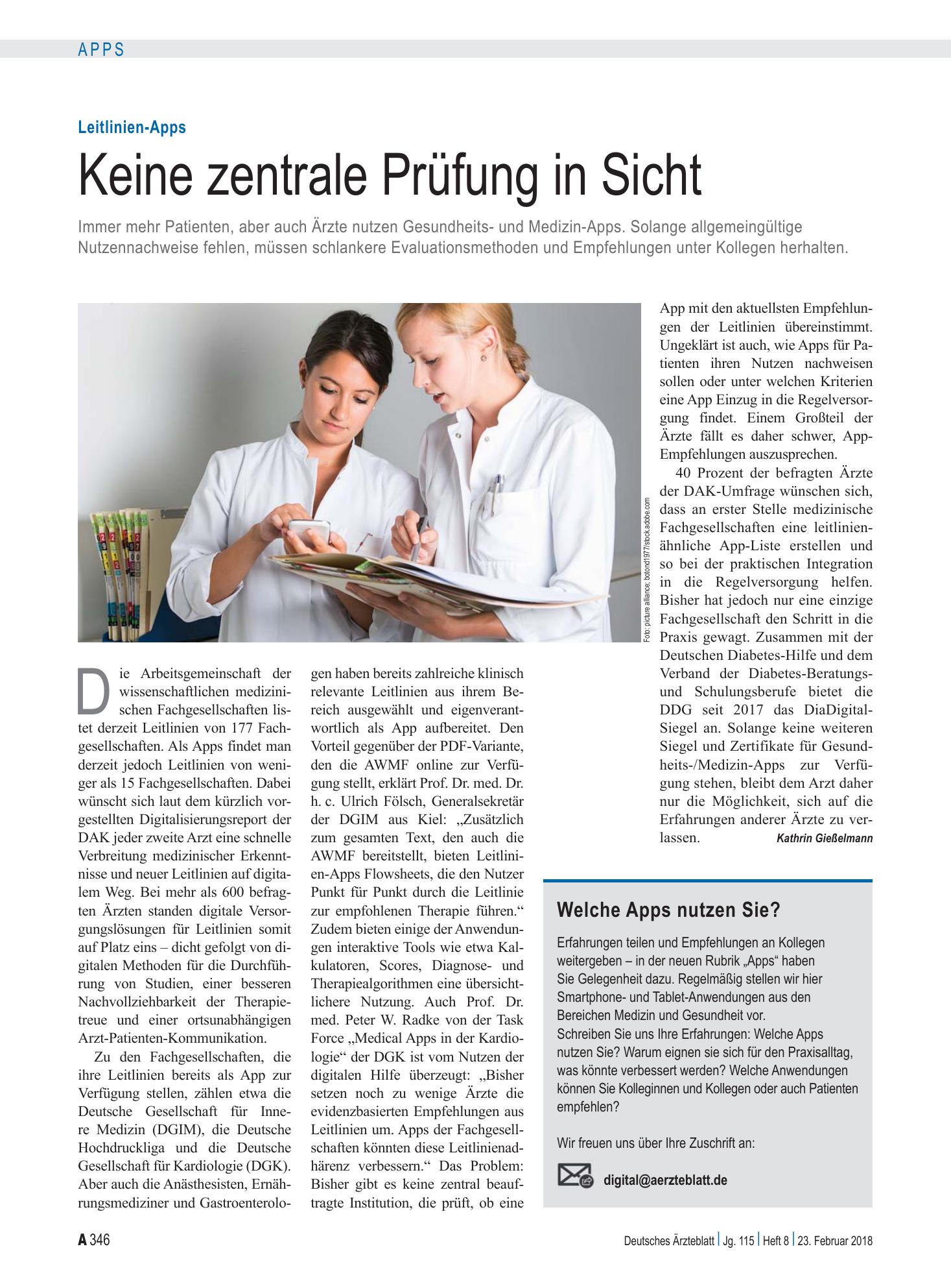 Vorschauseite 1: Leitlinien-Apps: Keine zentrale Prüfung in Sicht – Deutsches Ärzteblatt