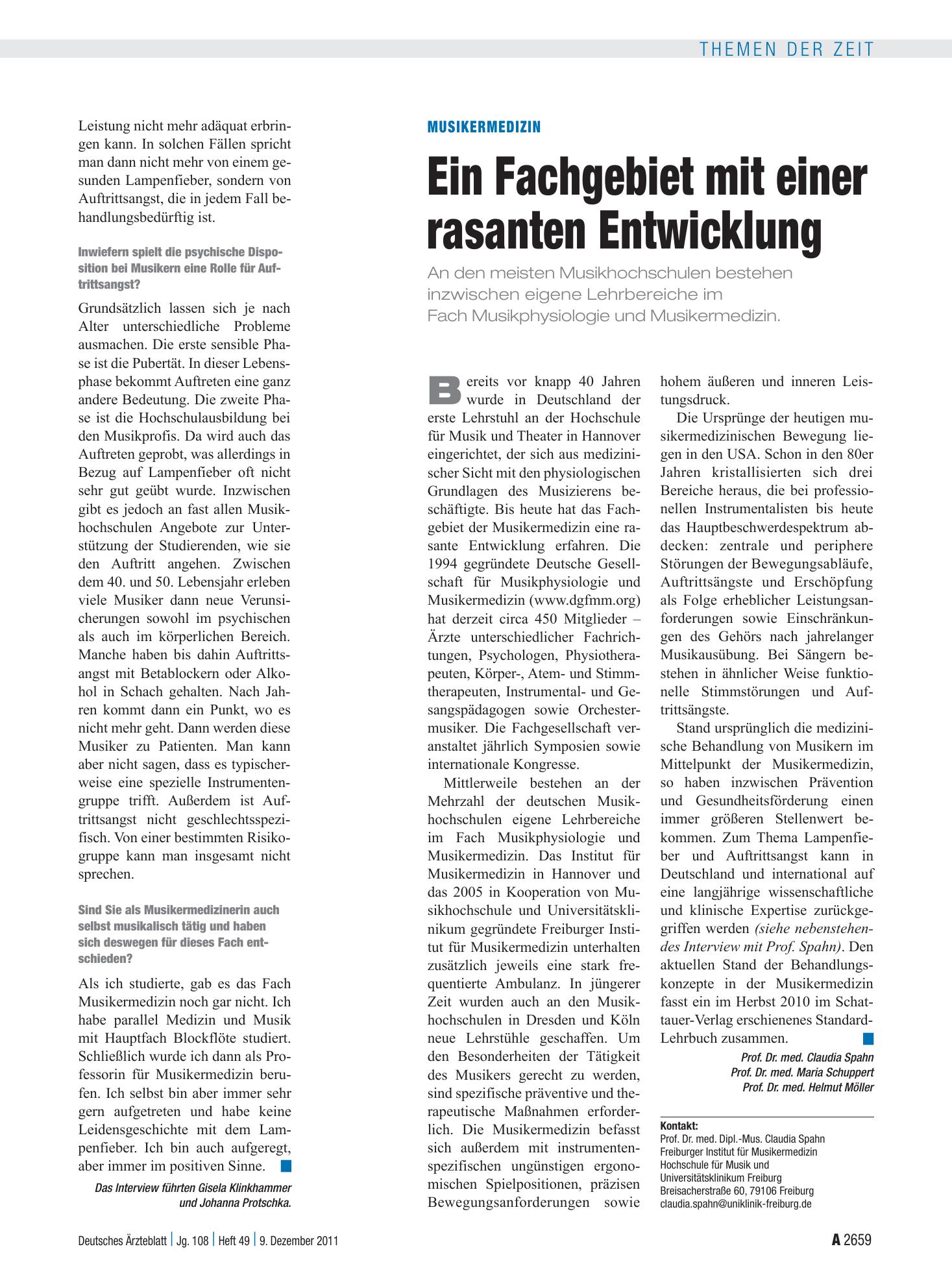 Vorschauseite 1: Musikermedizin: Ein Fachgebiet mit einer rasanten Entwicklung – Deutsches Ärzteblatt
