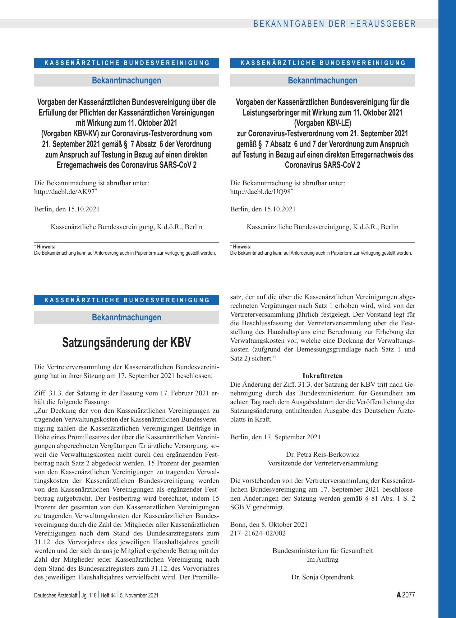 Vorschauseite 1: Satzungsänderung der KBV – Deutsches Ärzteblatt