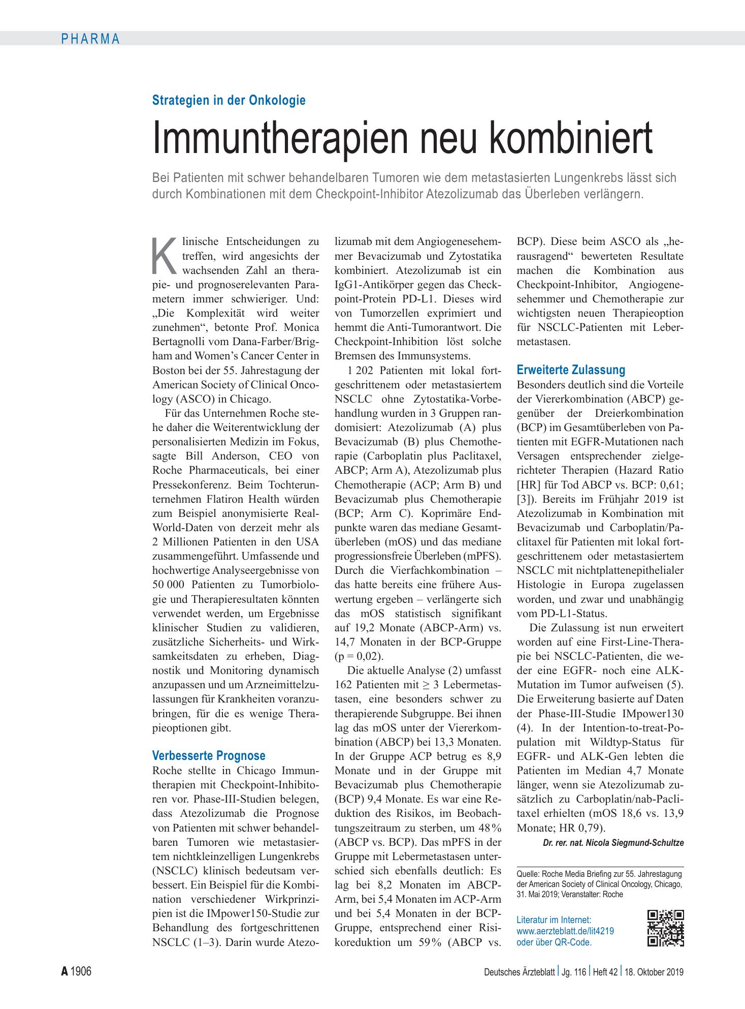 Vorschauseite 1: Strategien in der Onkologie: Immuntherapien neu kombiniert – Deutsches Ärzteblatt