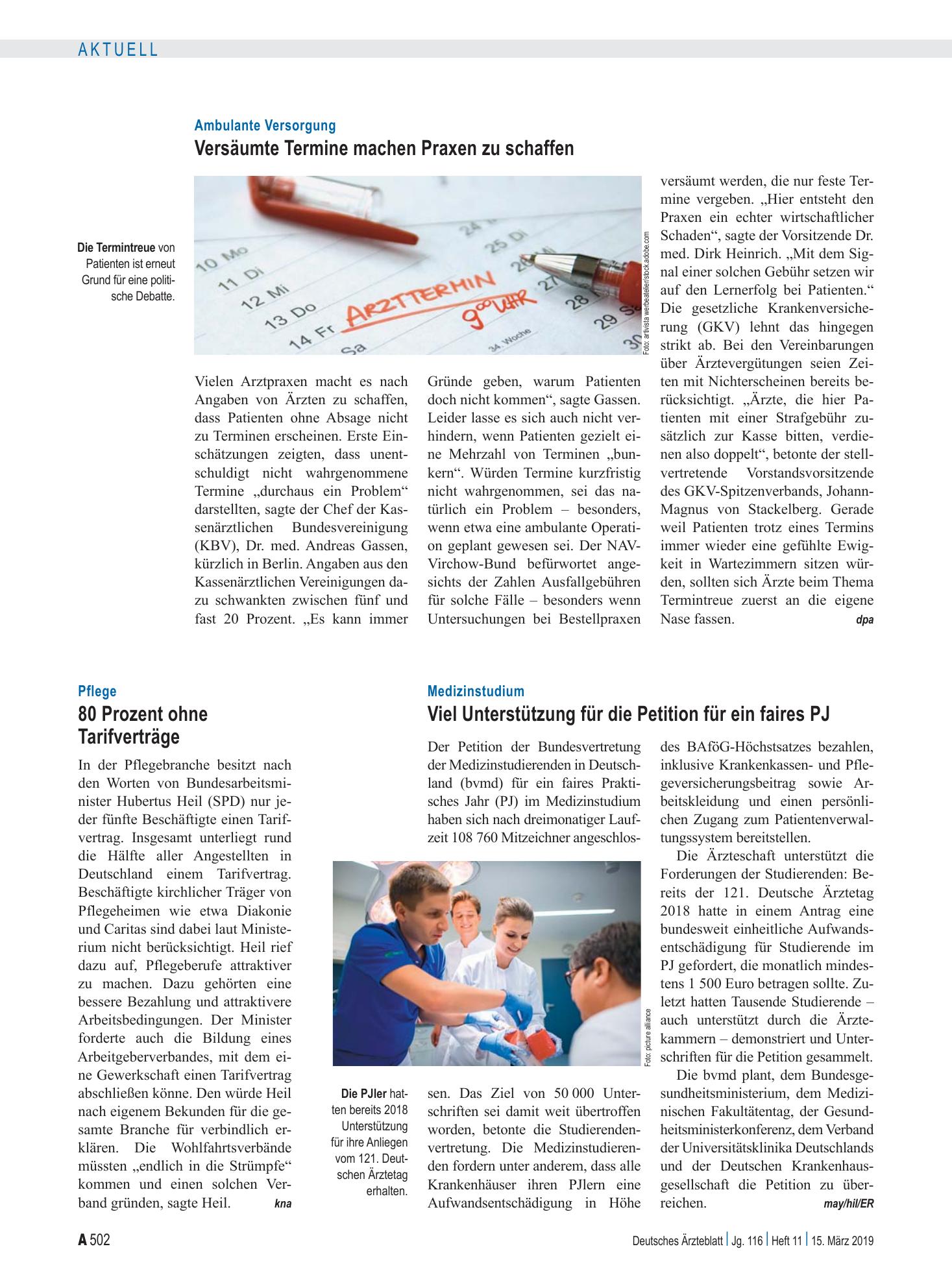 Vorschauseite 1: Pflege: 80 Prozent ohne Tarifverträge – Deutsches Ärzteblatt