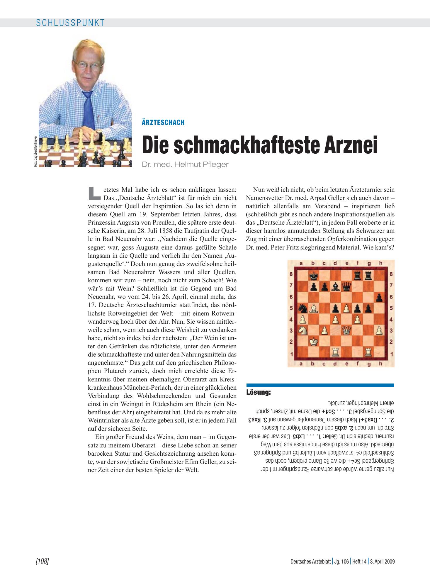 Vorschauseite 1: Ärzteschach: Die schmackhafteste Arznei – Deutsches Ärzteblatt