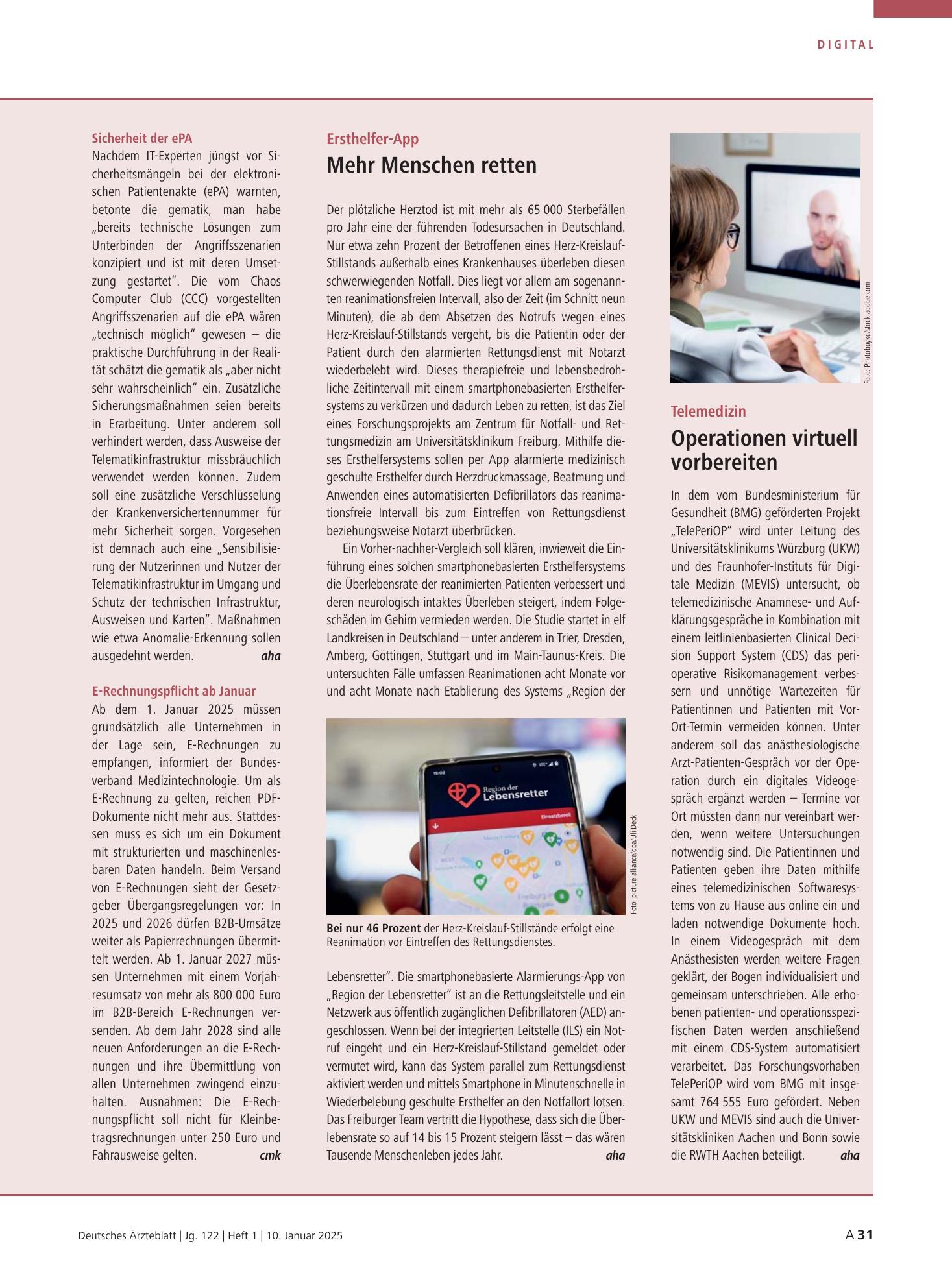 Vorschauseite 1: Telemedizin: Operationen virtuell vorbereiten – Deutsches Ärzteblatt