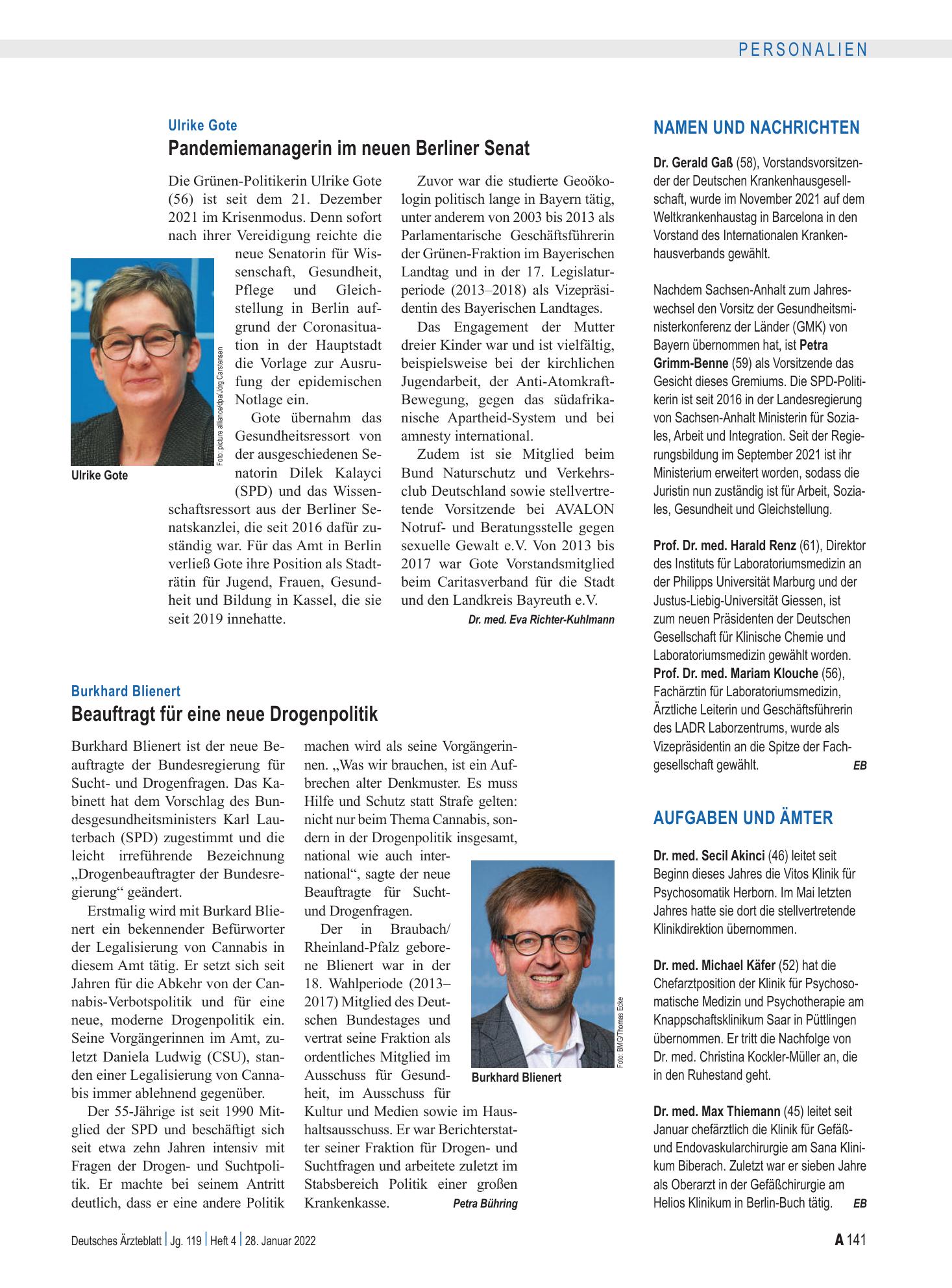 Vorschauseite 1: Aufgaben und Ämter – Deutsches Ärzteblatt