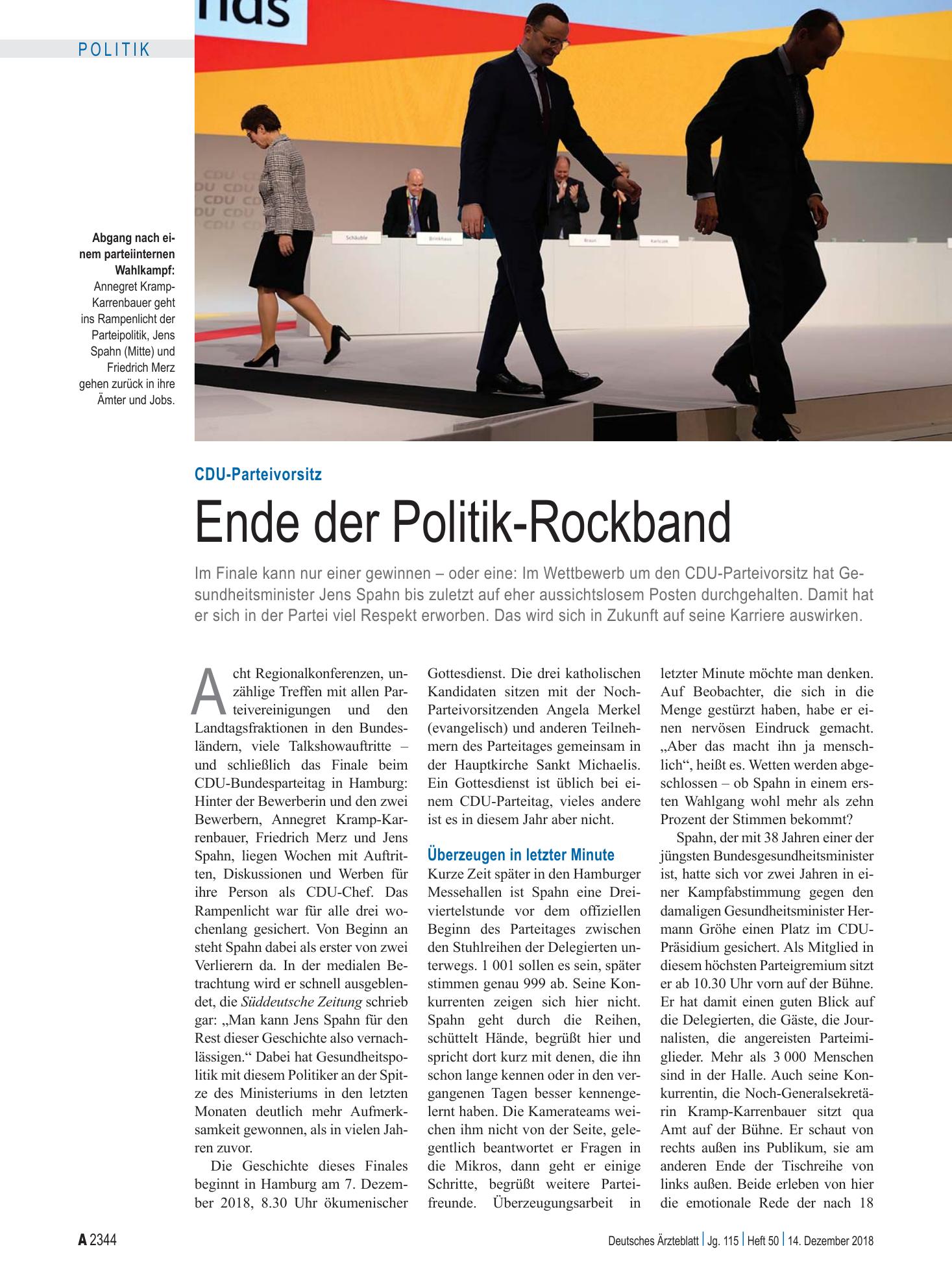 Vorschauseite 1: CDU-Parteivorsitz: Ende der Politik-Rockband – Deutsches Ärzteblatt