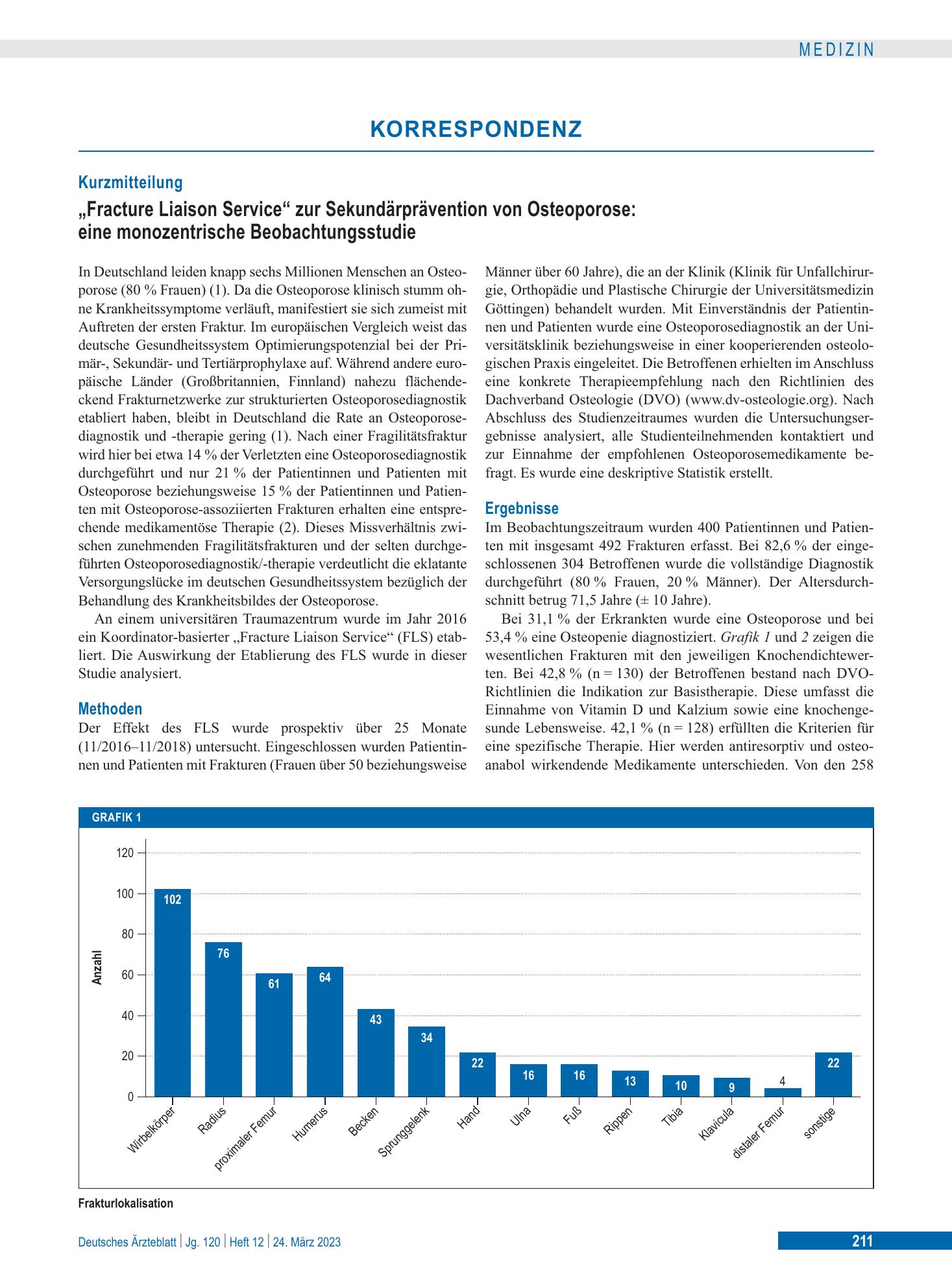 Vorschauseite 1: „Fracture Liaison Service“ zur Sekundärprävention von Osteoporose: eine monozentrische Beobachtungsstudie – Deutsches Ärzteblatt