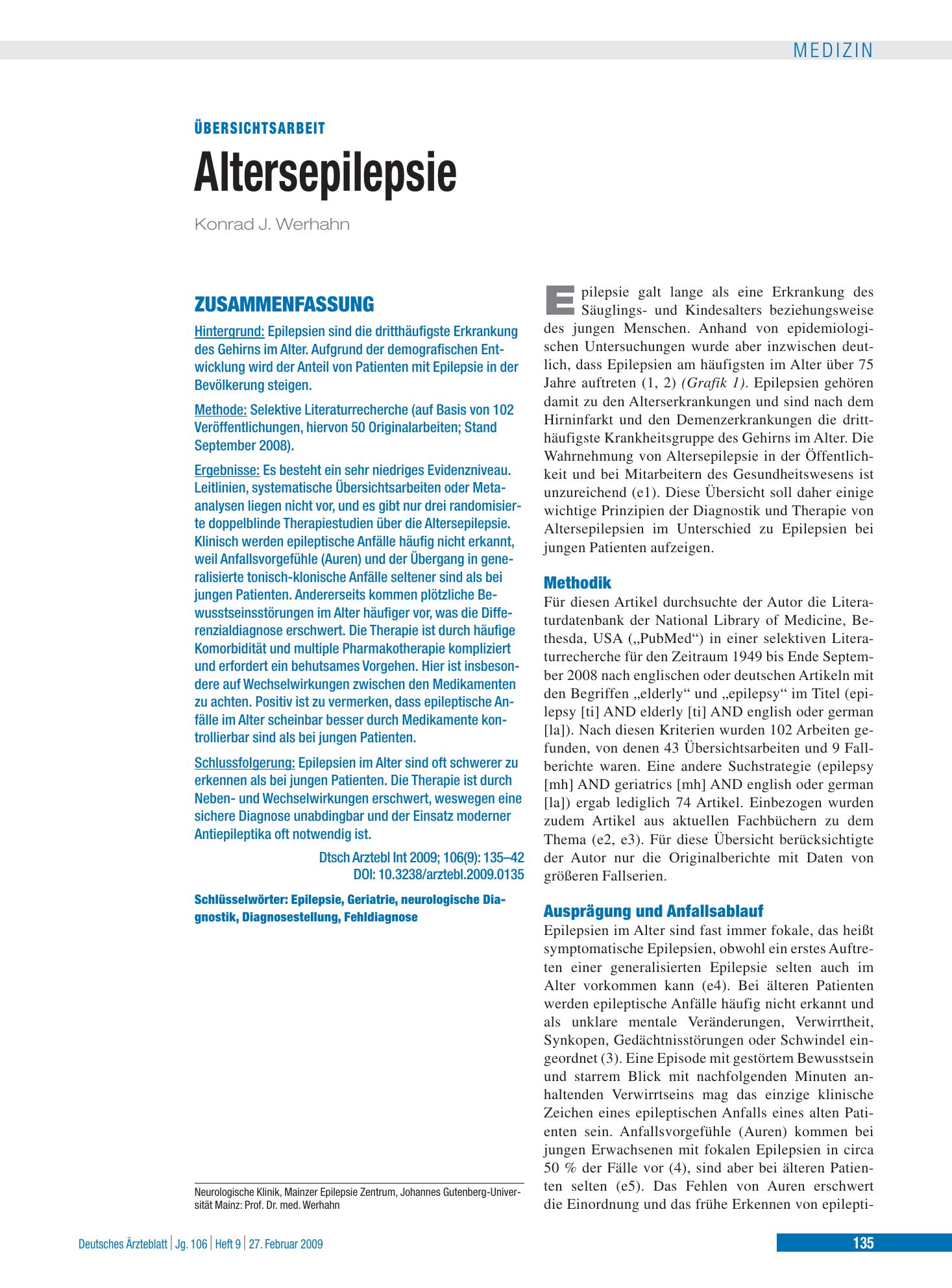Vorschauseite 1: Altersepilepsie – Deutsches Ärzteblatt