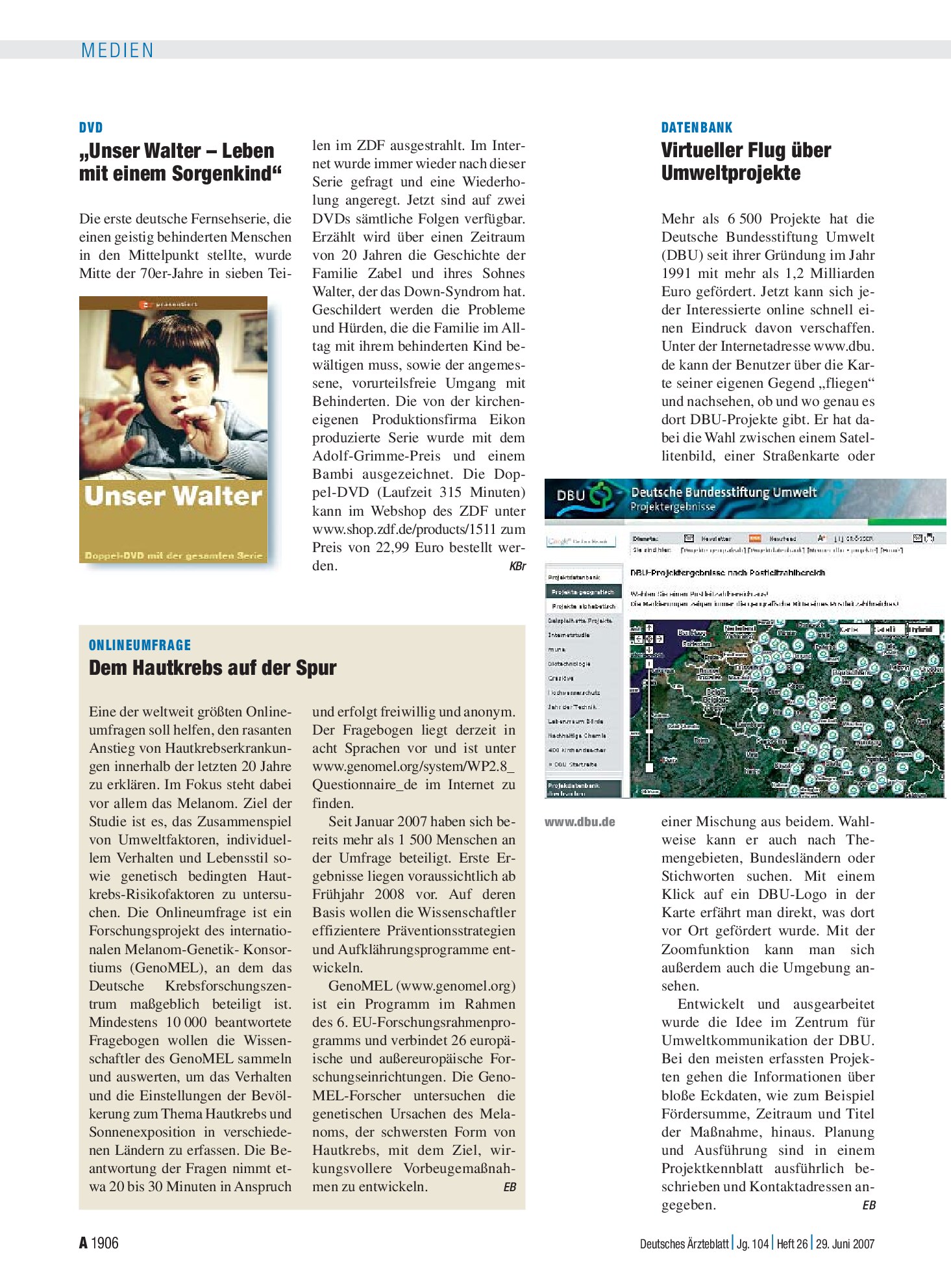 Vorschauseite 1: DVD: „Unser Walter – Leben mit einem Sorgenkind“ – Deutsches Ärzteblatt