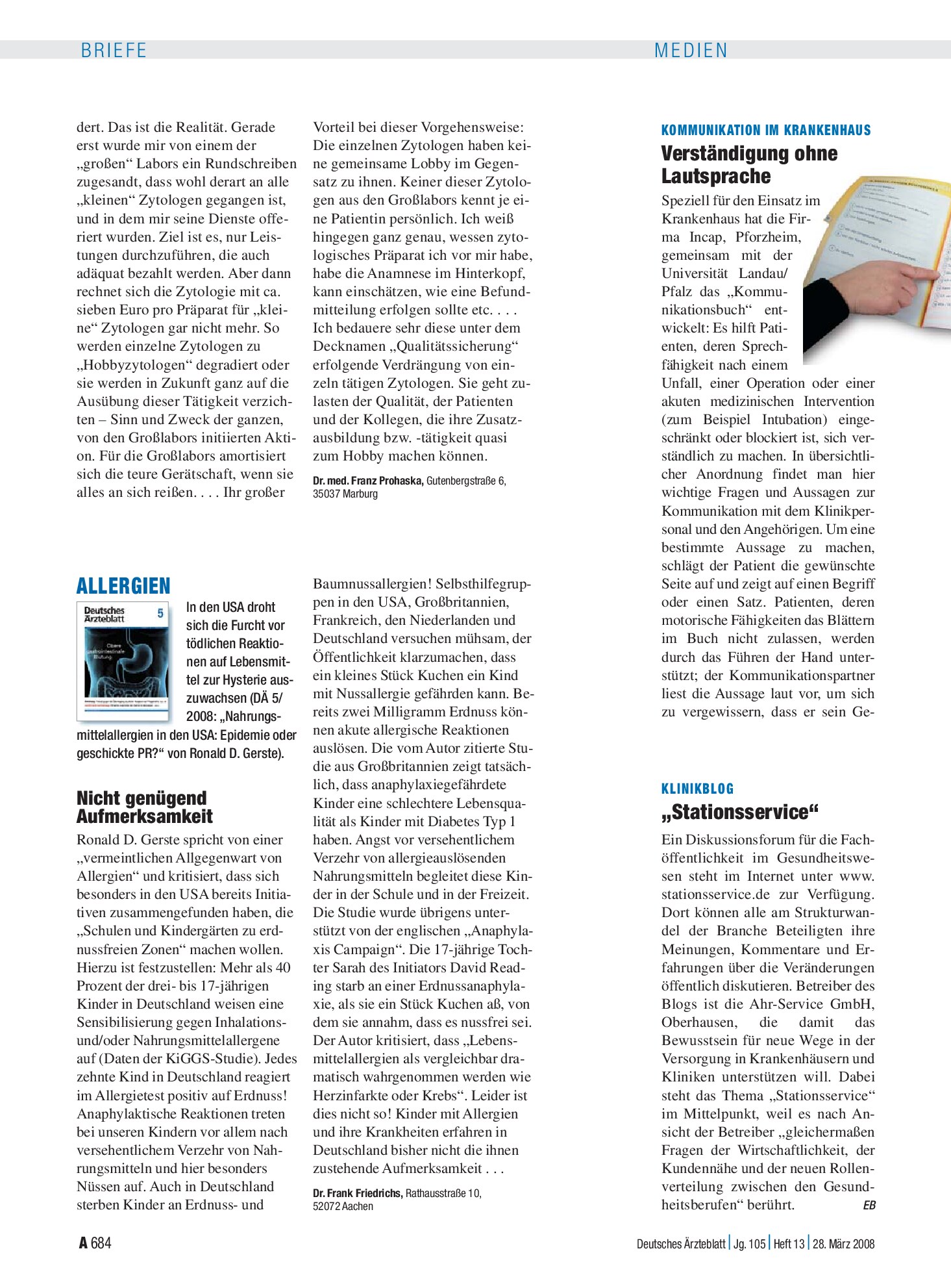 Vorschauseite 1: Klinikblog: „Stationsservice“ – Deutsches Ärzteblatt
