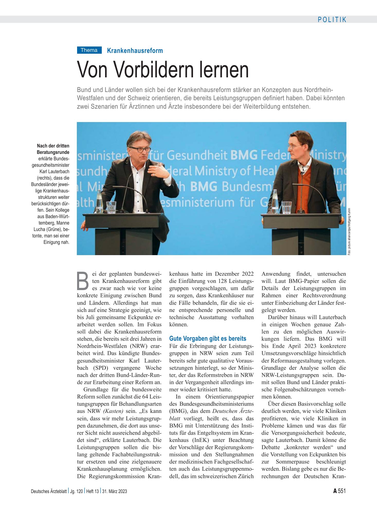 Vorschauseite 1: Krankenhausreform: Von Vorbildern lernen – Deutsches Ärzteblatt