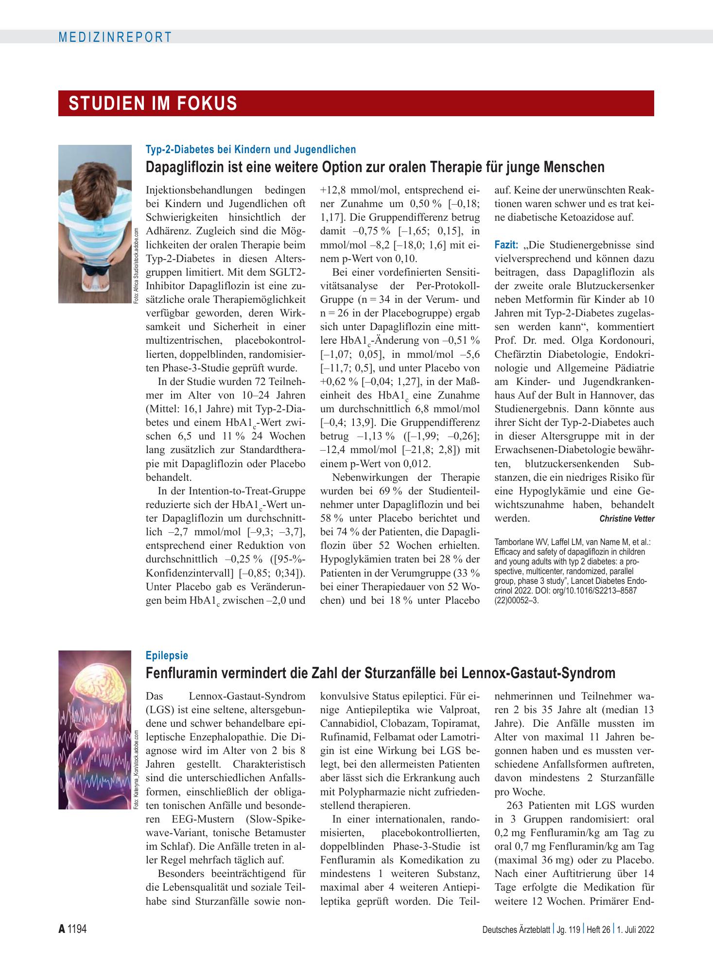Vorschauseite 1: Epilepsie: Fenfluramin vermindert die Zahl der Sturzanfälle bei Lennox-Gastaut-Syndrom – Deutsches Ärzteblatt