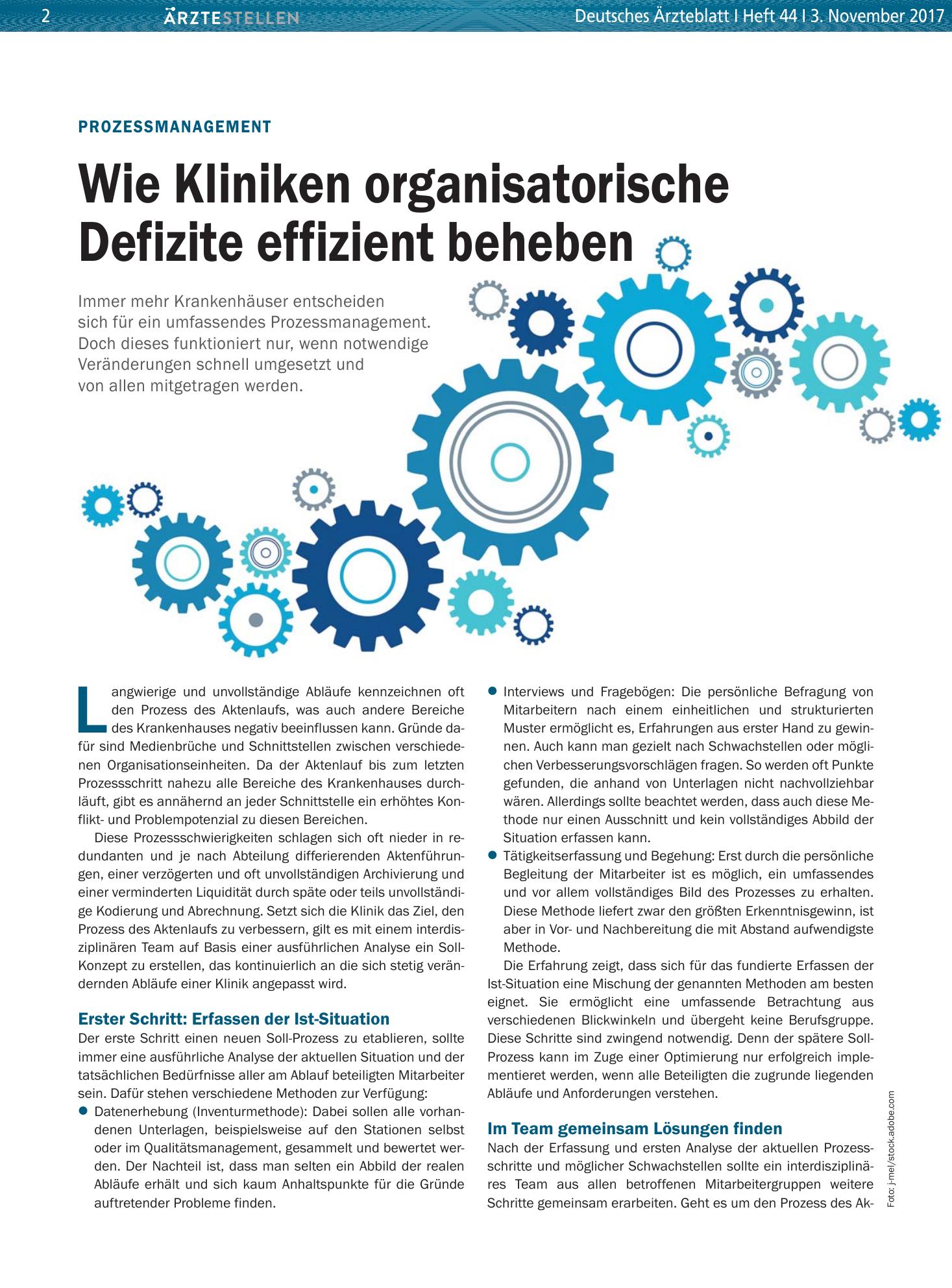 Vorschauseite 1: Prozessmanagement: Wie Kliniken organisatorische Defizite effizient beheben – Deutsches Ärzteblatt