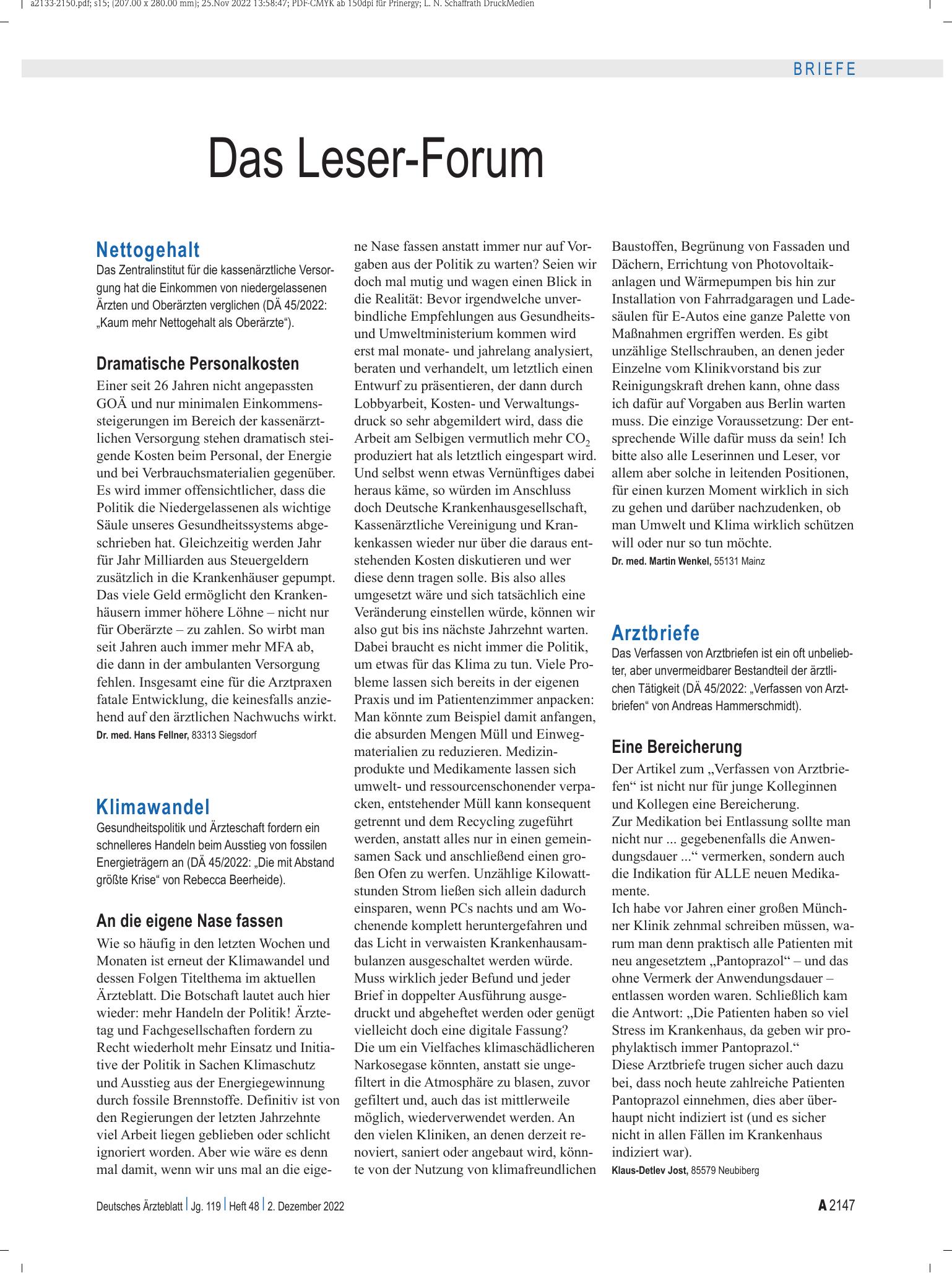 Vorschauseite 1: Arztbriefe: Eine Bereicherung – Deutsches Ärzteblatt
