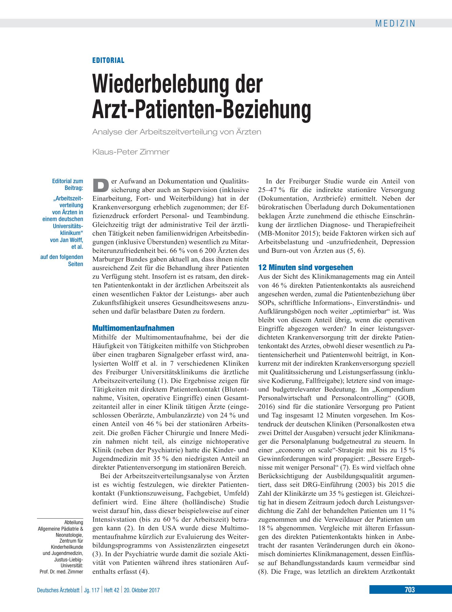 Vorschauseite 1: Wiederbelebung der Arzt-Patienten-Beziehung – Deutsches Ärzteblatt