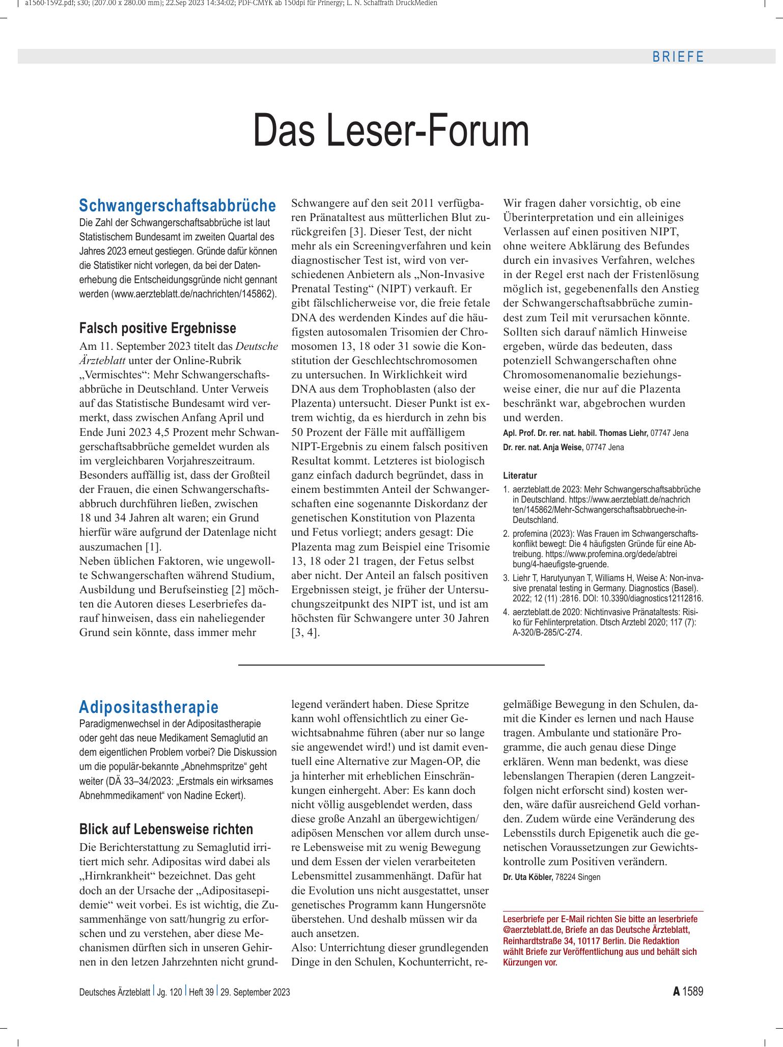 Vorschauseite 1: Adipositastherapie: Blick auf Lebensweise richten – Deutsches Ärzteblatt