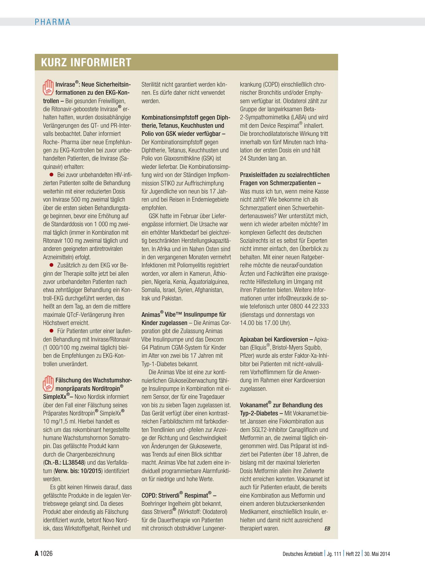 Vorschauseite 1: Kurz informiert – Deutsches Ärzteblatt
