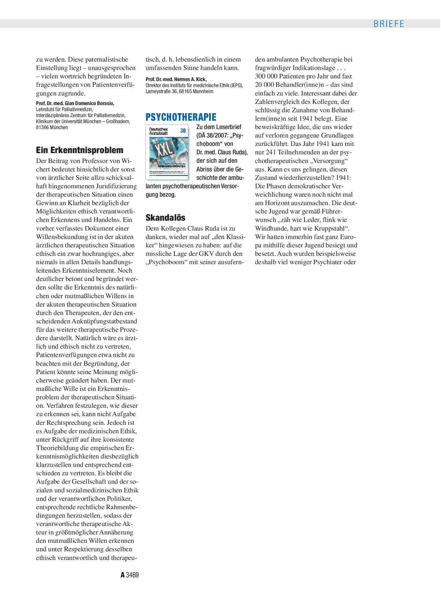 Vorschauseite 1: Patientenverfügungen: Ein Erkenntnisproblem – Deutsches Ärzteblatt