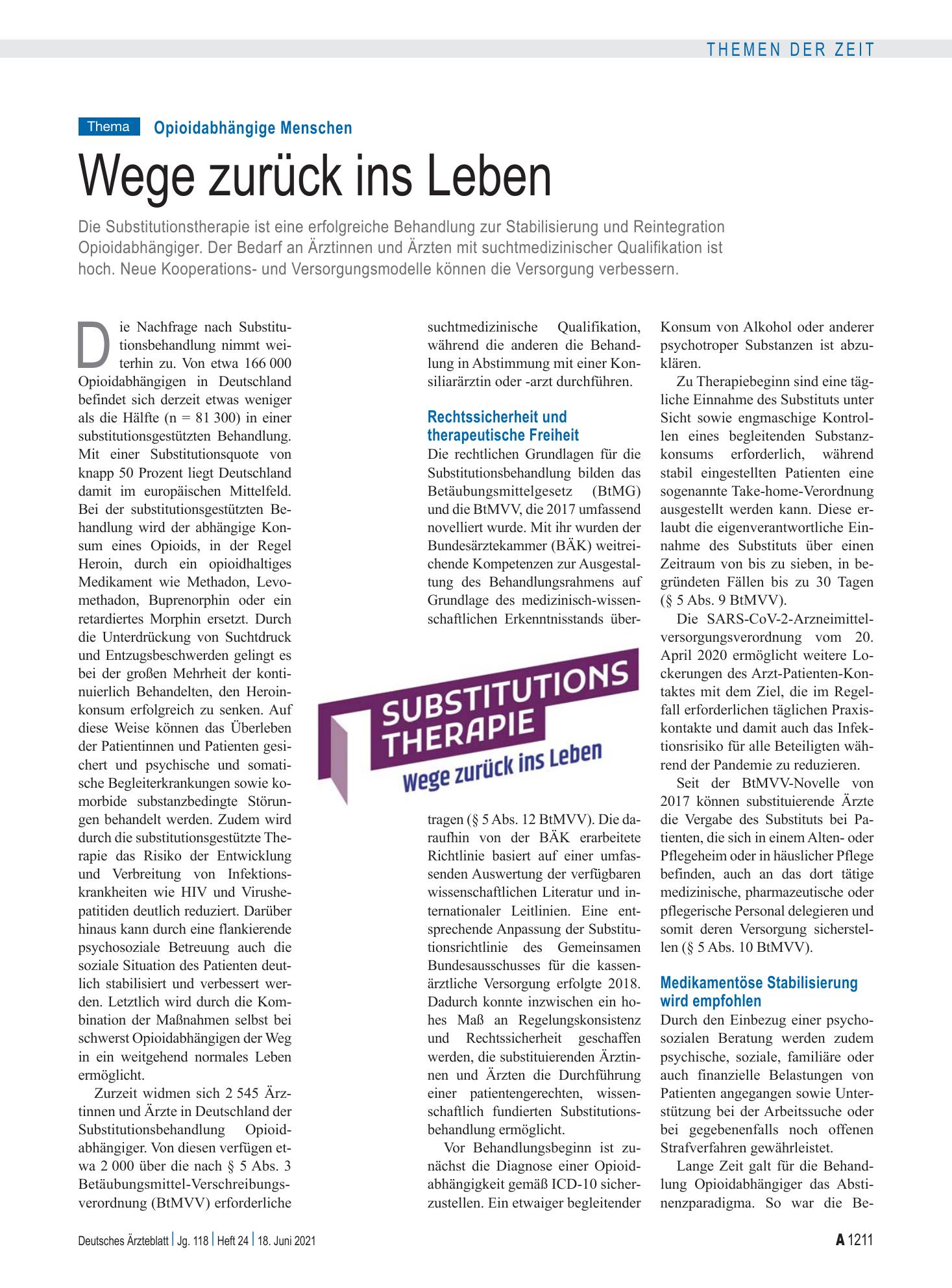 Vorschauseite 1: Opioidabhängige Menschen: Wege zurück ins Leben – Deutsches Ärzteblatt