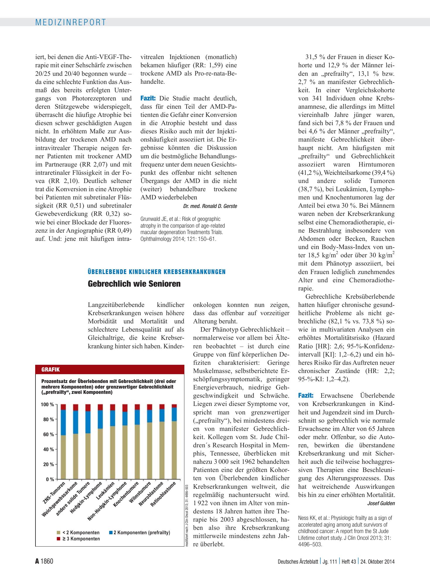 Vorschauseite 1: Überlebende kindlicher Krebserkrankungen: Gebrechlich wie Senioren – Deutsches Ärzteblatt