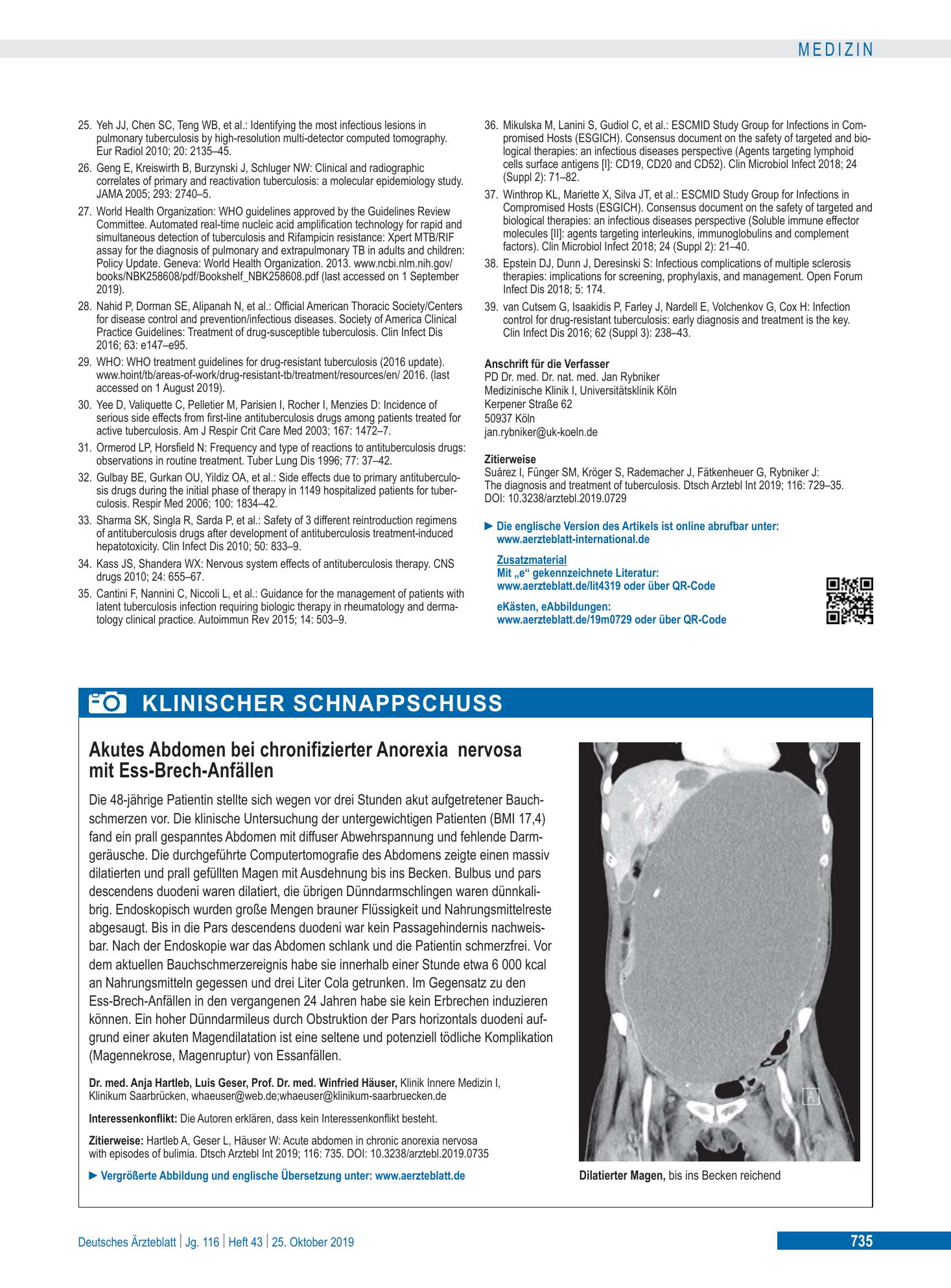 Vorschauseite 1: Akutes Abdomen bei chronifizierter Anorexia nervosa mit Ess-Brech-Anfällen – Deutsches Ärzteblatt
