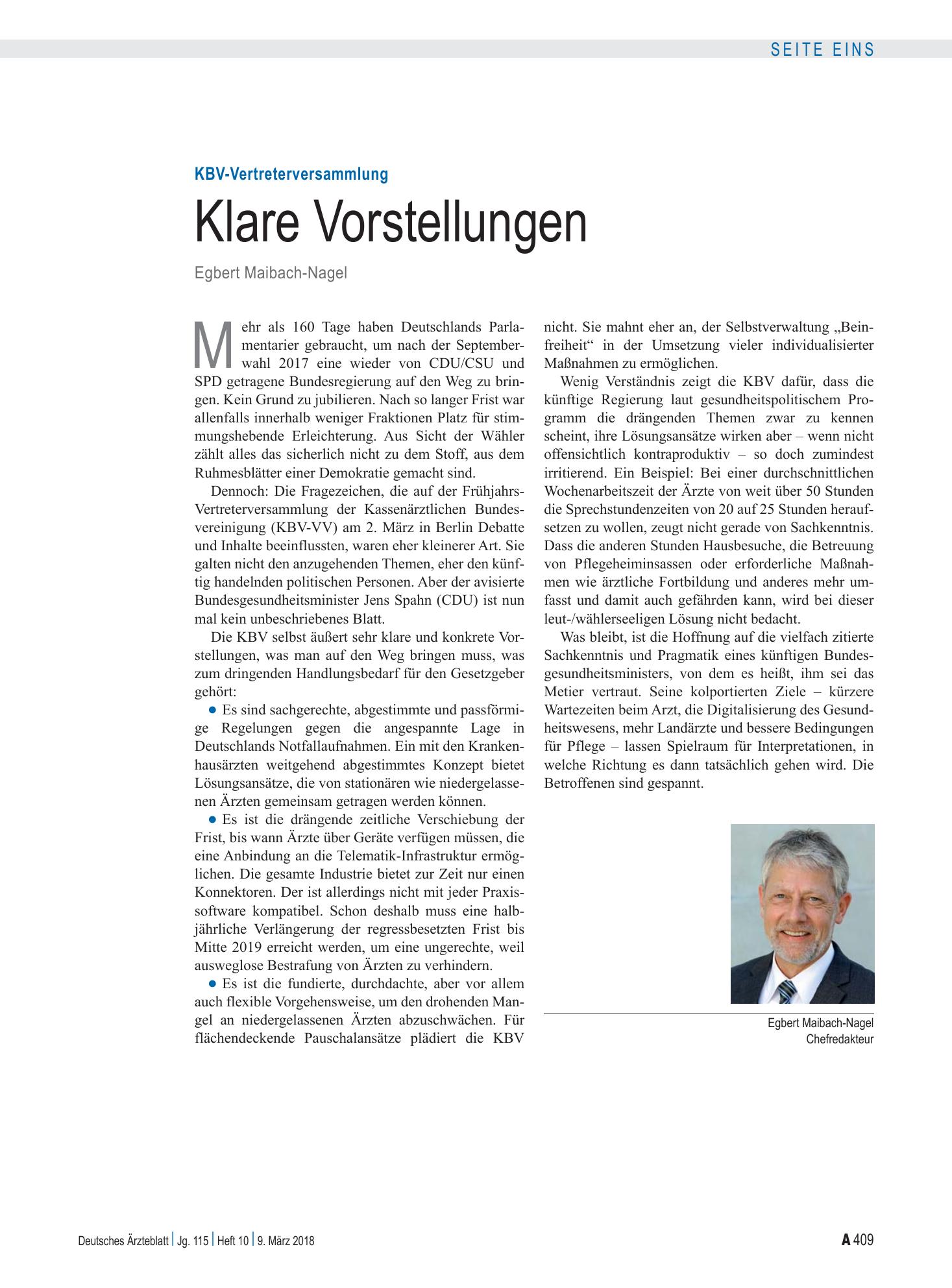 Vorschauseite 1: KBV-Vertreterversammlung: Klare Vorstellungen – Deutsches Ärzteblatt