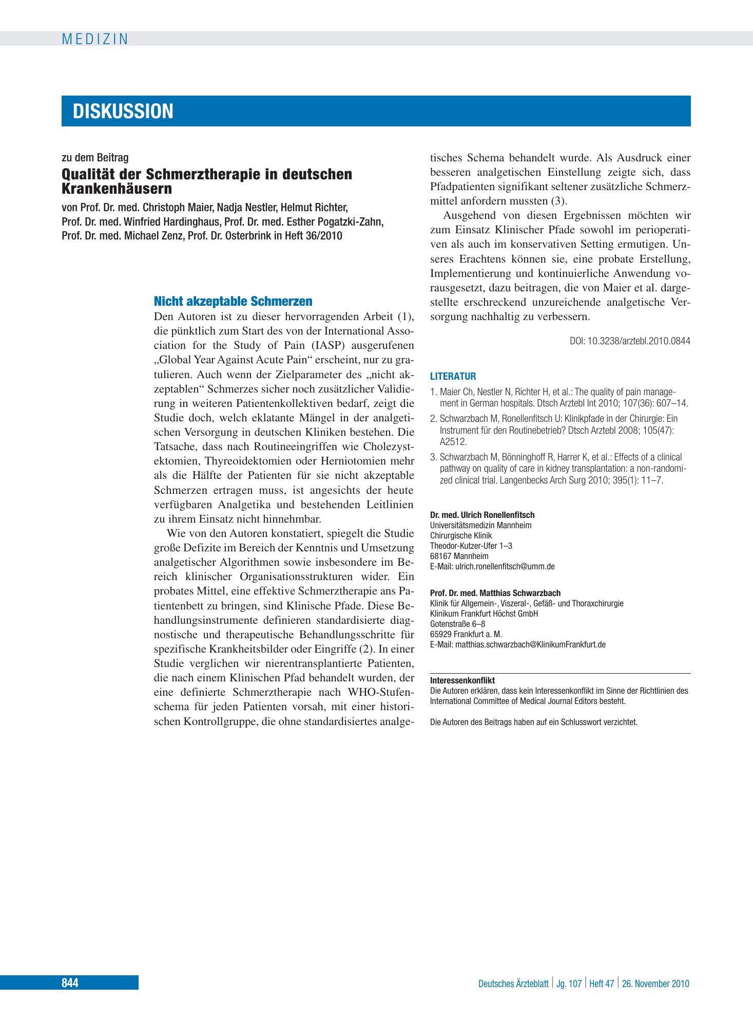 Vorschauseite 1: Nicht akzeptable Schmerzen – Deutsches Ärzteblatt
