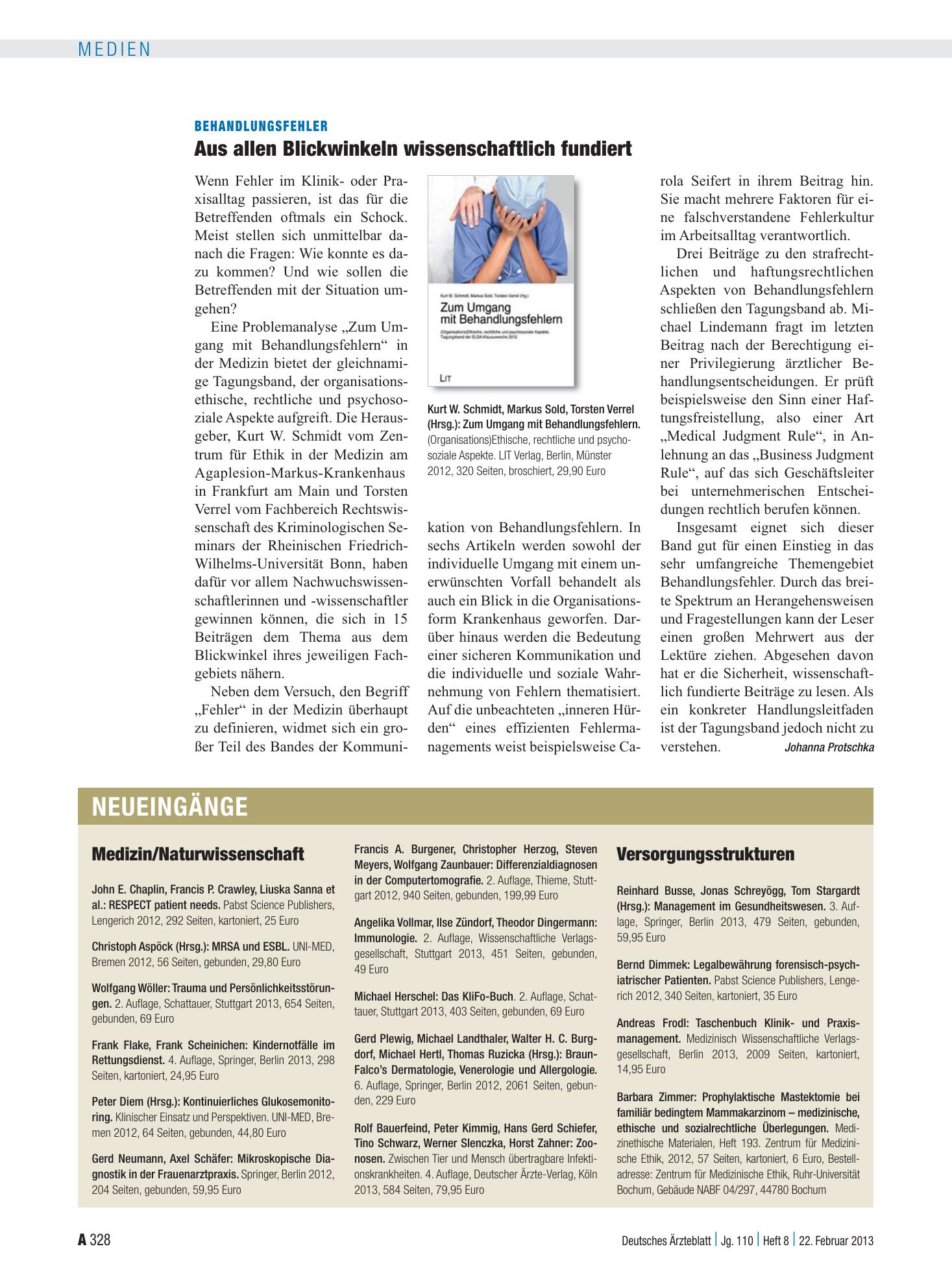 Vorschauseite 1: Neueingänge – Deutsches Ärzteblatt