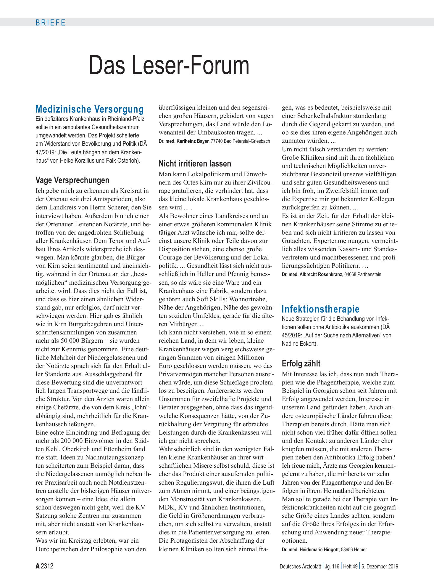 Vorschauseite 1: Infektionstherapie: Erfolg zählt – Deutsches Ärzteblatt