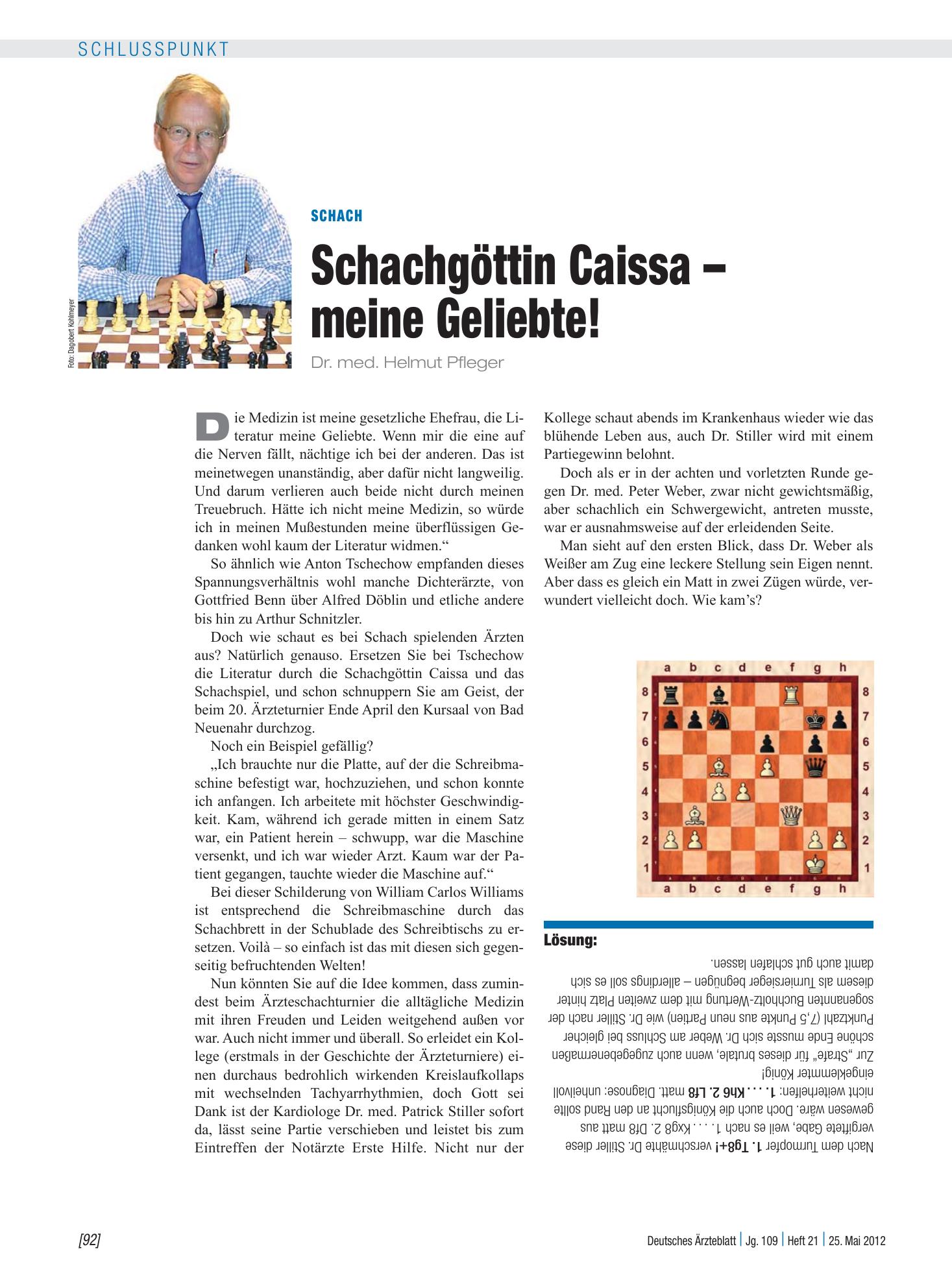 Vorschauseite 1: Schach: Schachgöttin Caissa – meine Geliebte! – Deutsches Ärzteblatt
