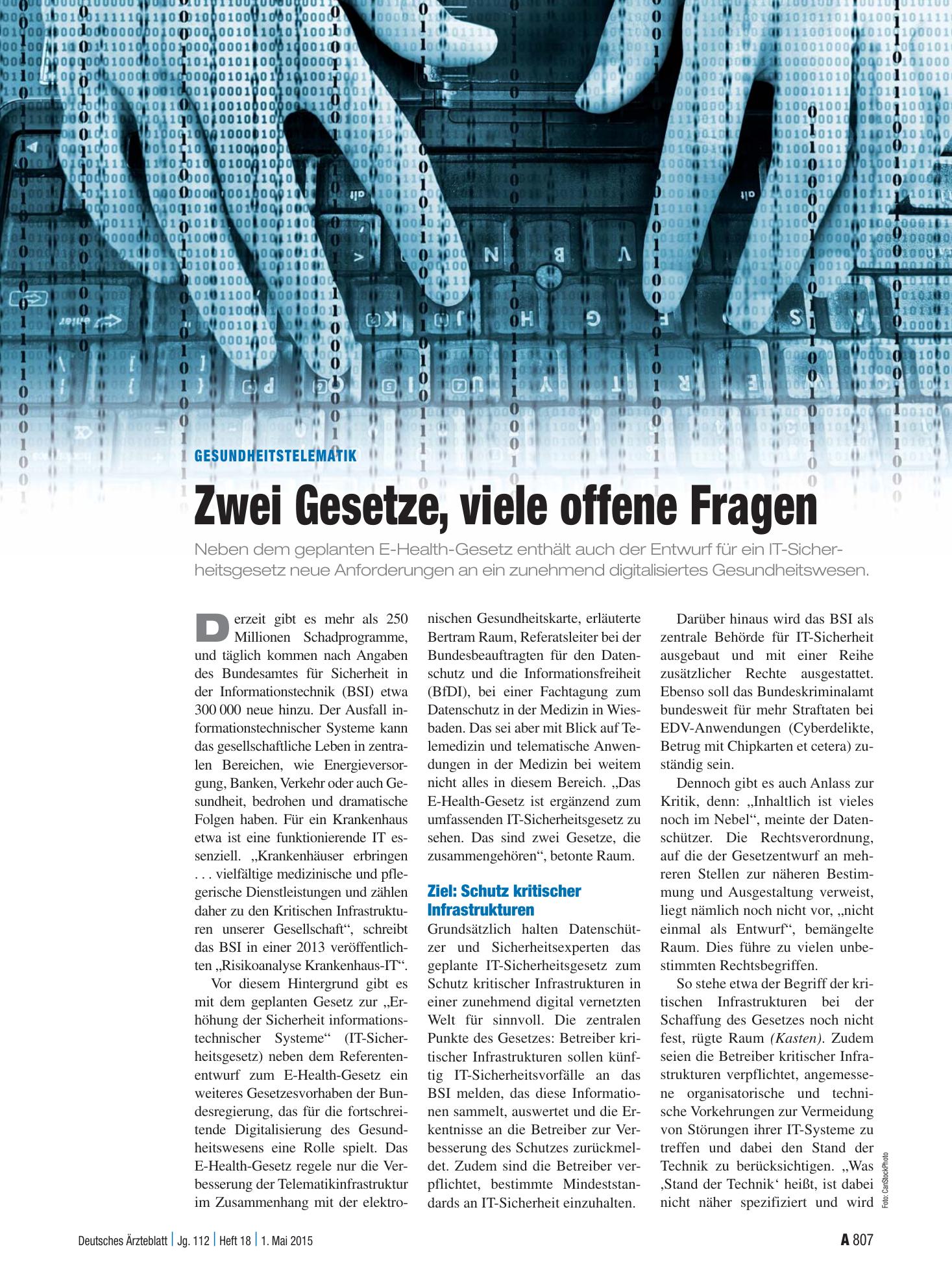 Vorschauseite 1: Gesundheitstelematik: Zwei Gesetze, viele offene Fragen – Deutsches Ärzteblatt