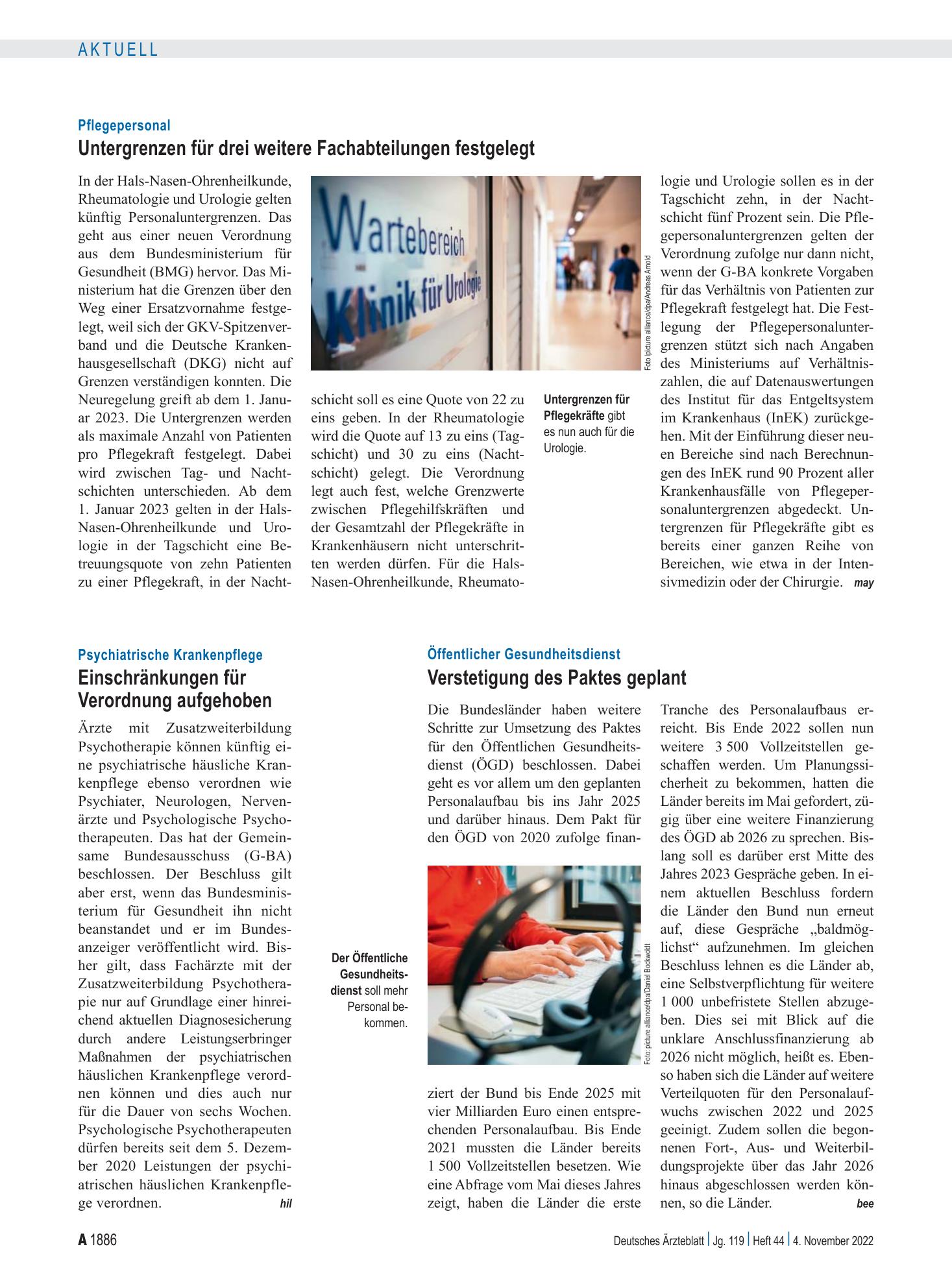 Vorschauseite 1: Öffentlicher Gesundheitsdienst: Verstetigung des Paktes geplant – Deutsches Ärzteblatt