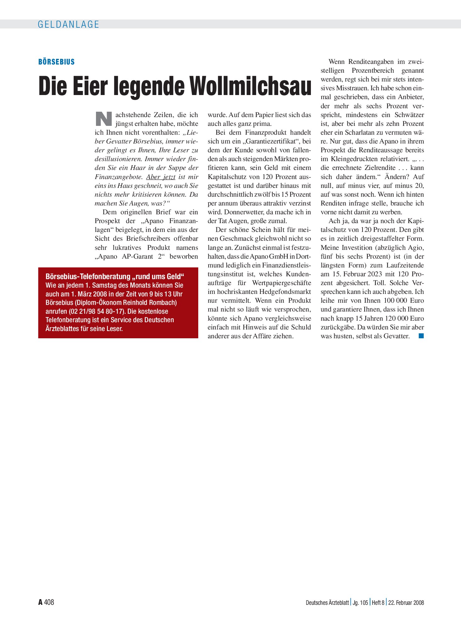 Vorschauseite 1: Börsebius: Die Eier legende Wollmilchsau – Deutsches Ärzteblatt