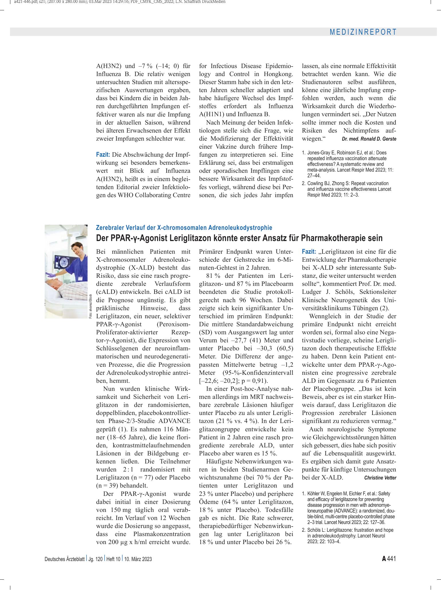 Vorschauseite 1: Zerebraler Verlauf der X-chromosomalen Adrenoleukodystrophie: Der PPAR-γ-Agonist Leriglitazon könnte erster Ansatz für Pharmakotherapie sein – Deutsches Ärzteblatt