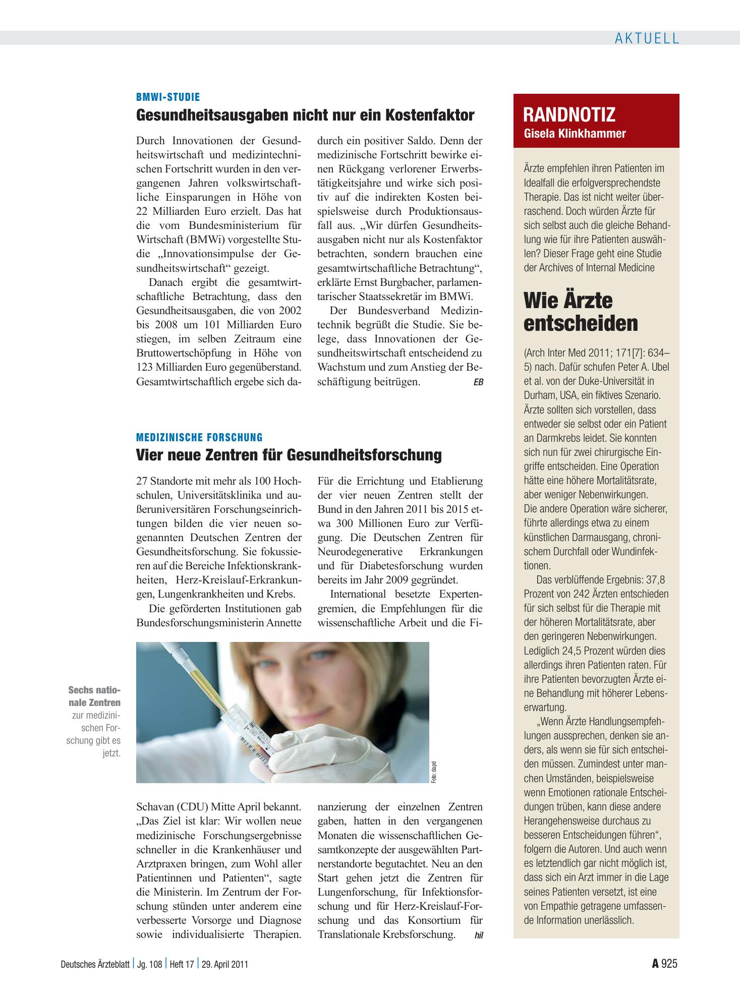 Vorschauseite 1: Randnotiz: Wie Ärzte entscheiden – Deutsches Ärzteblatt