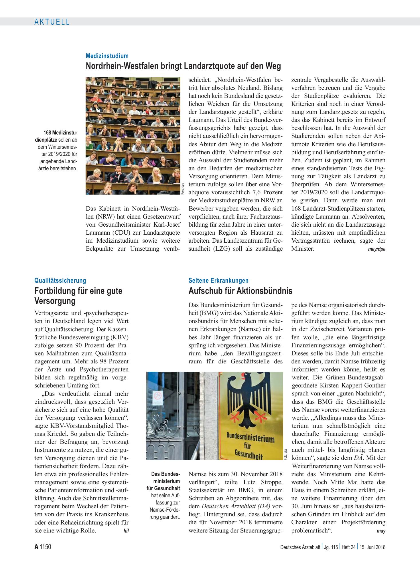 Vorschauseite 1: Qualitätssicherung: Fortbildung für eine gute Versorgung – Deutsches Ärzteblatt
