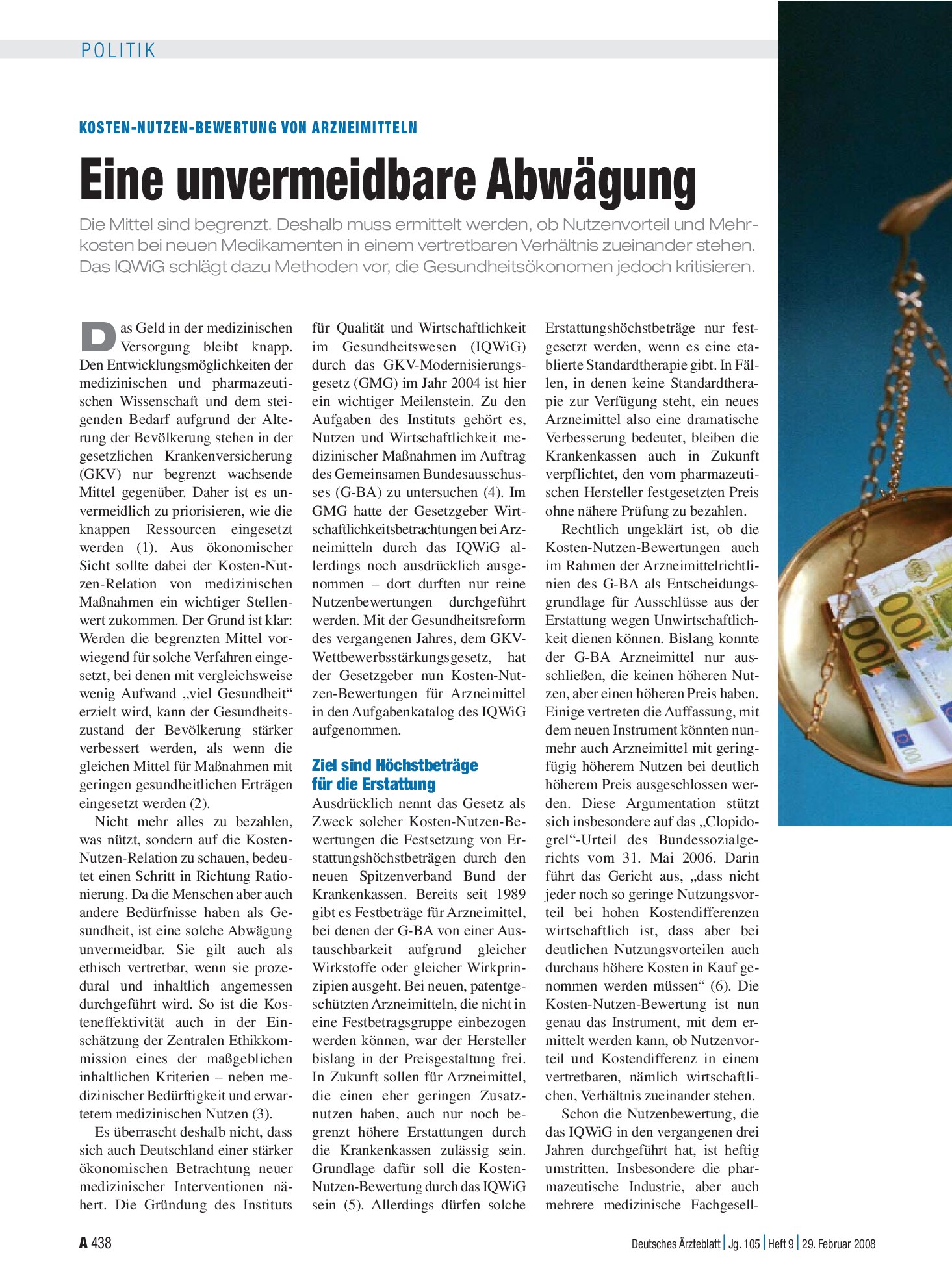 Vorschauseite 1: Kosten-Nutzen-Bewertung von Arzneimitteln: Eine unvermeidbare Abwägung – Deutsches Ärzteblatt