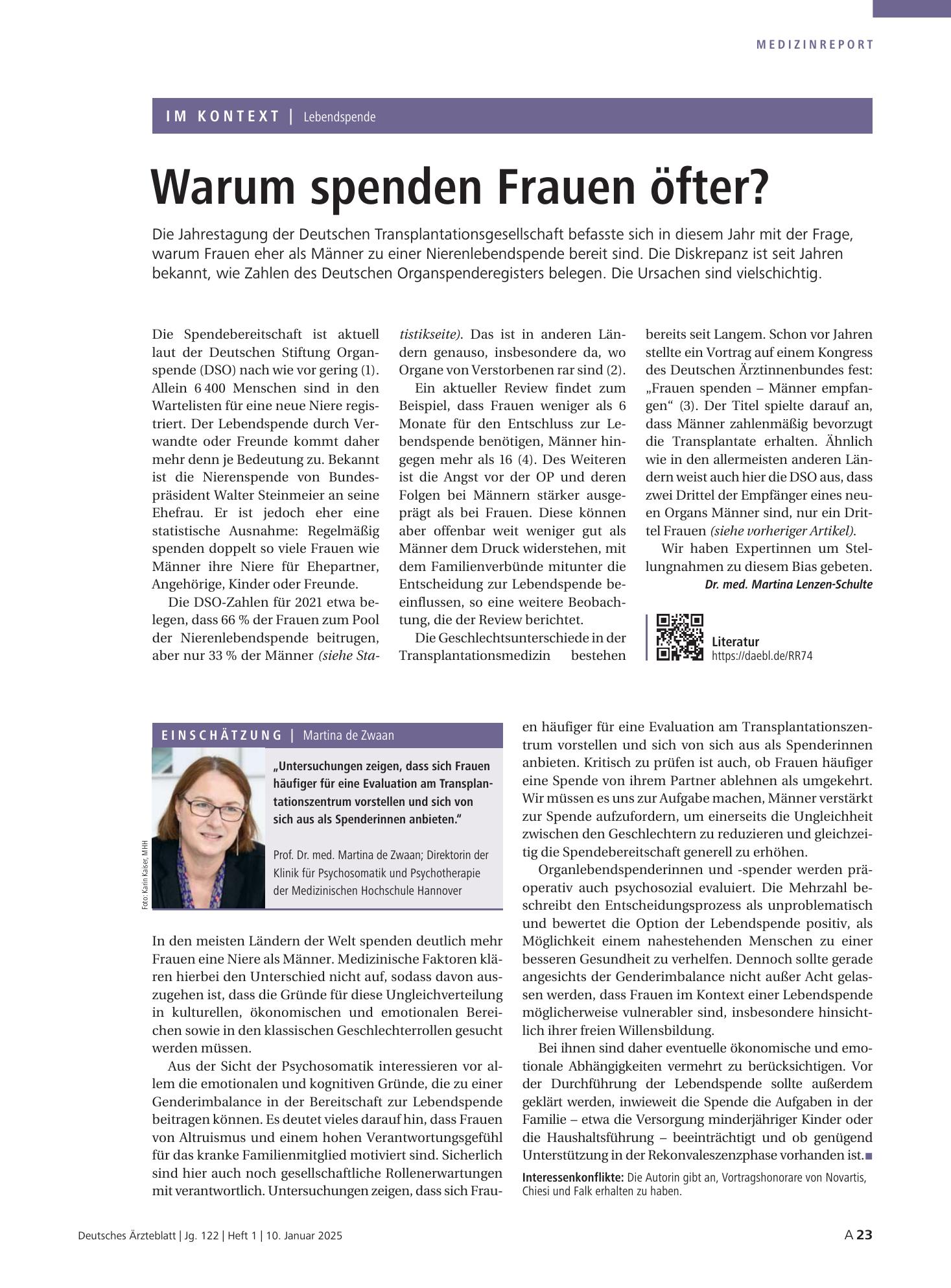 Vorschauseite 1: Lebendspende: Warum spenden Frauen öfter? – Deutsches Ärzteblatt