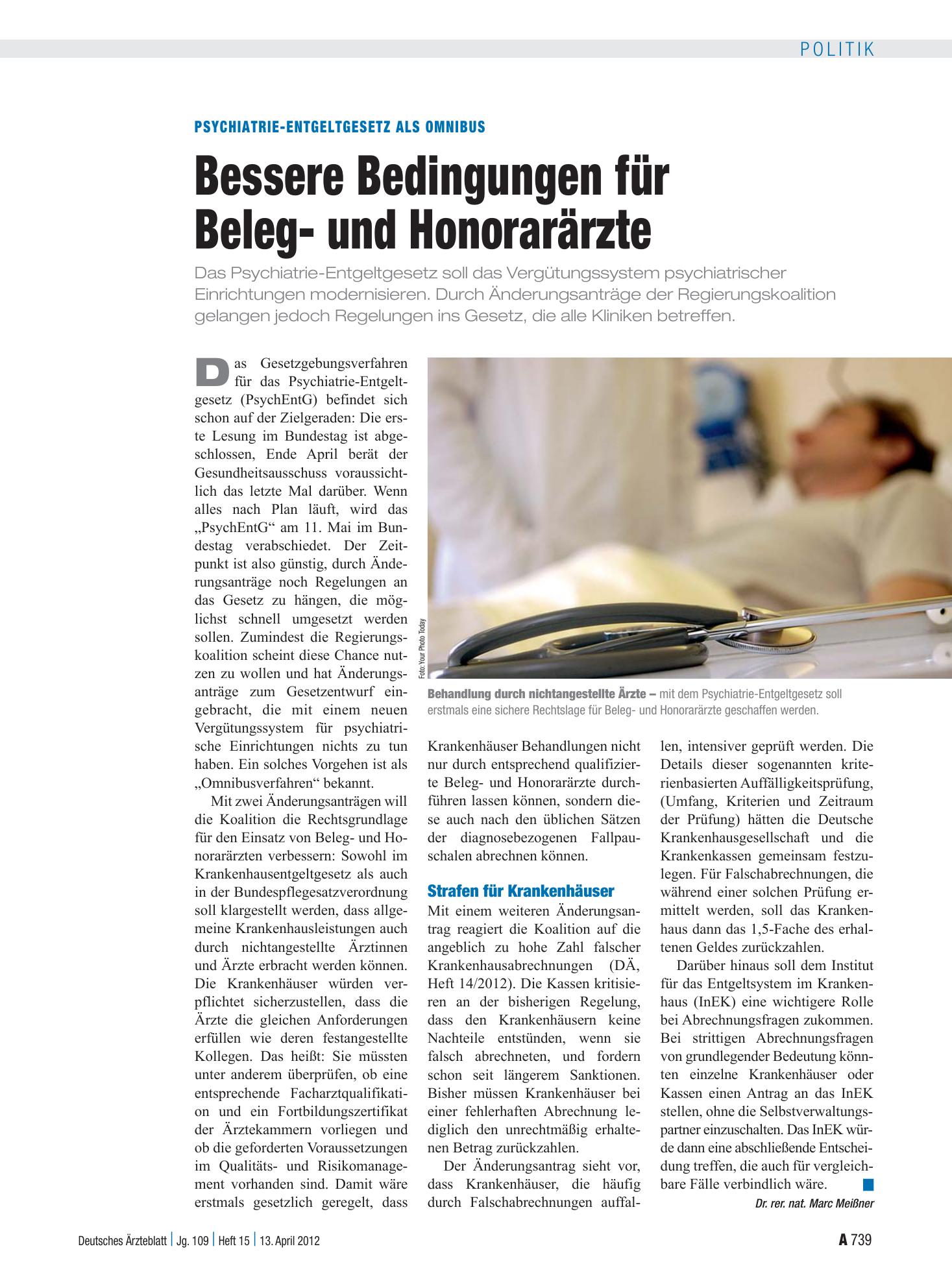Vorschauseite 1: Psychiatrie-Entgeltgesetz als Omnibus: Bessere Bedingungen für Beleg- und Honorarärzte – Deutsches Ärzteblatt